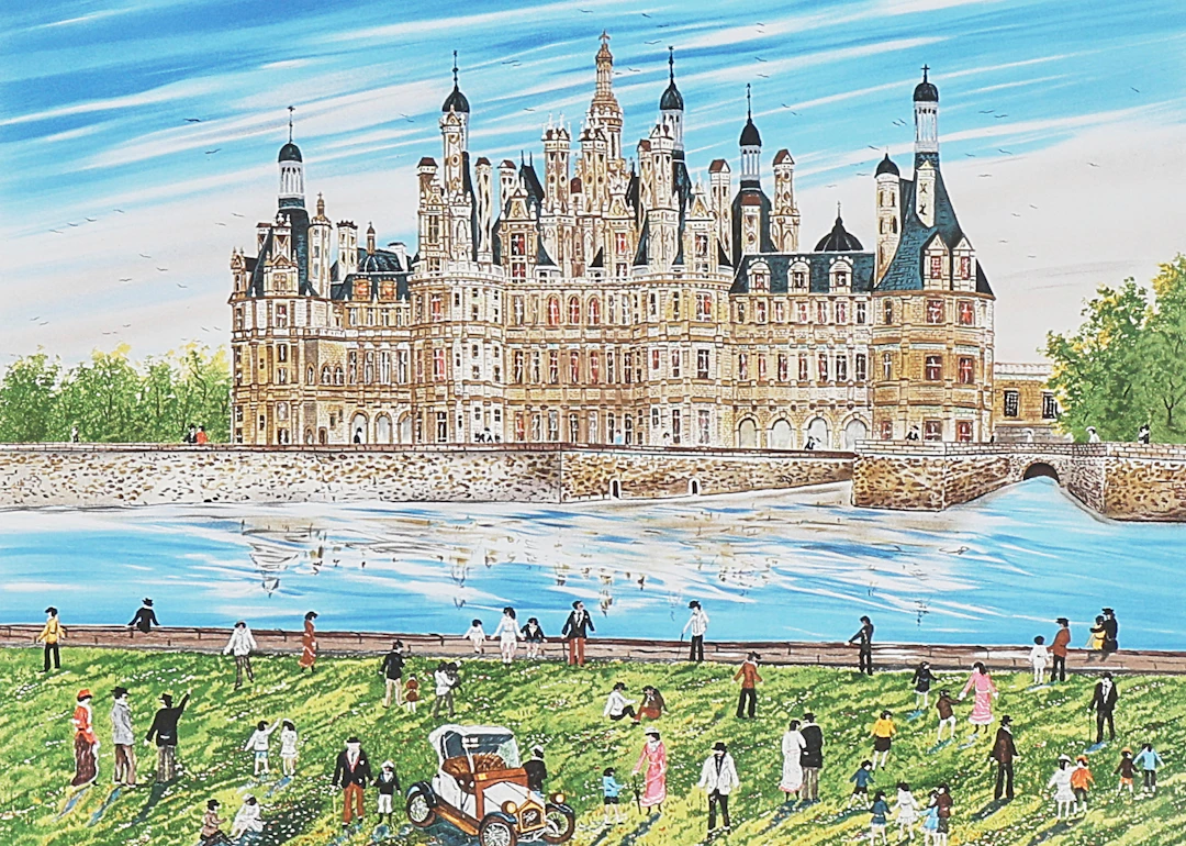 DAN GANDRE. Färglitografi, "le Chateau de Chambord".