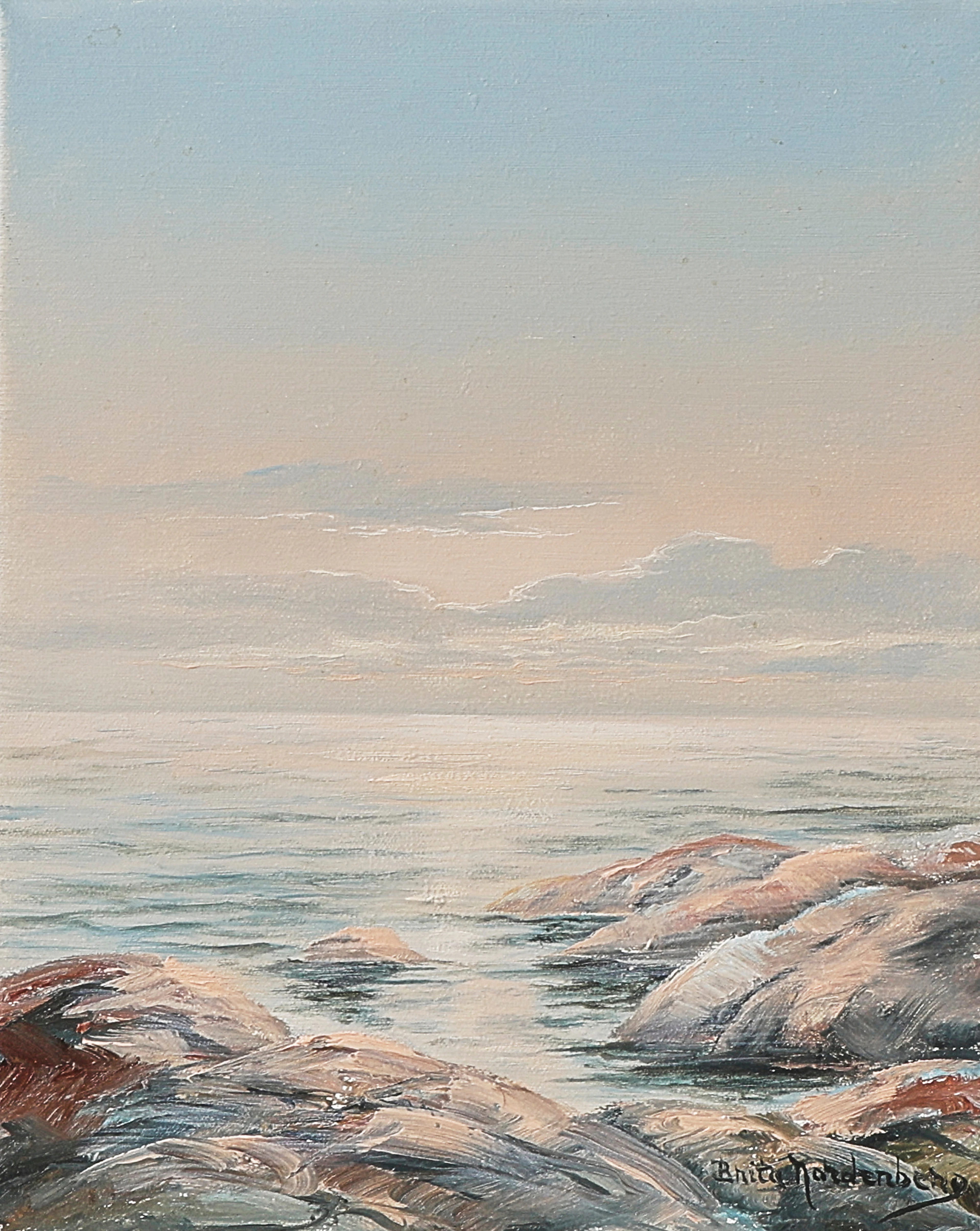 BRITA NORDENBERG. Oljemålning, signerad, kust, duk.
