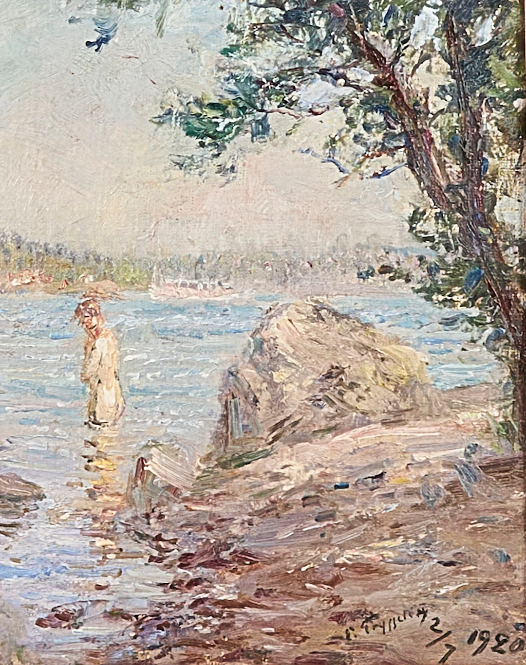 ERIK TRYGGELIN. Oljemålning, signerad 2/7 1920, badande kvinna.