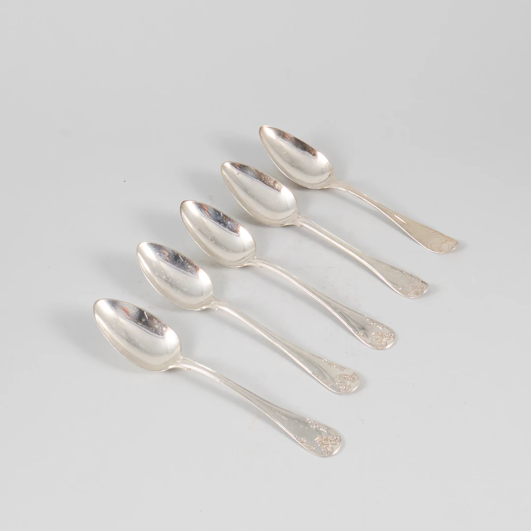Matskedar 5 st, (4 + 1), silver, Franska Liljan & Snäckan, , vikt 300g ca.