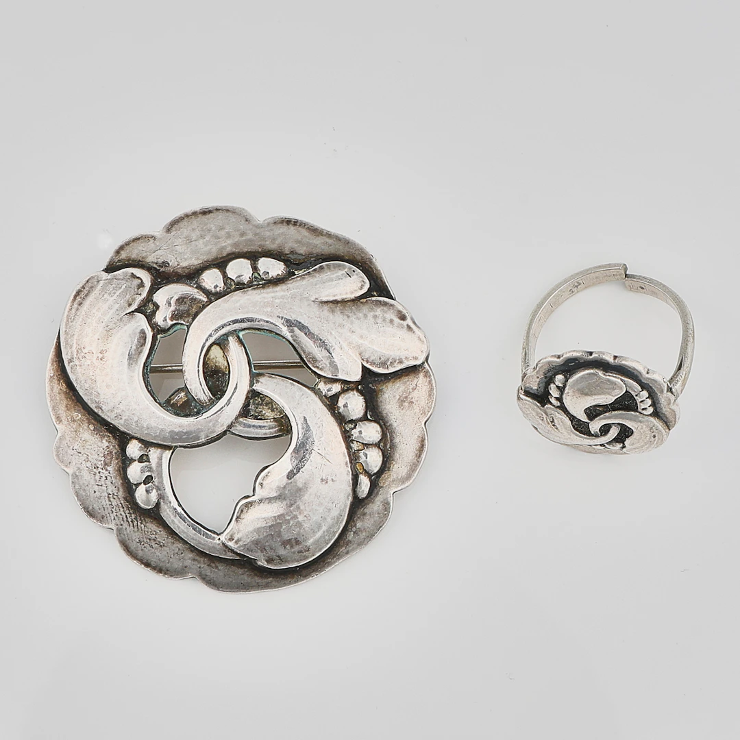 Brosch + ring, 2 del, Georg Jensen, Sterlingsilver, Danmark, v.19g ca.