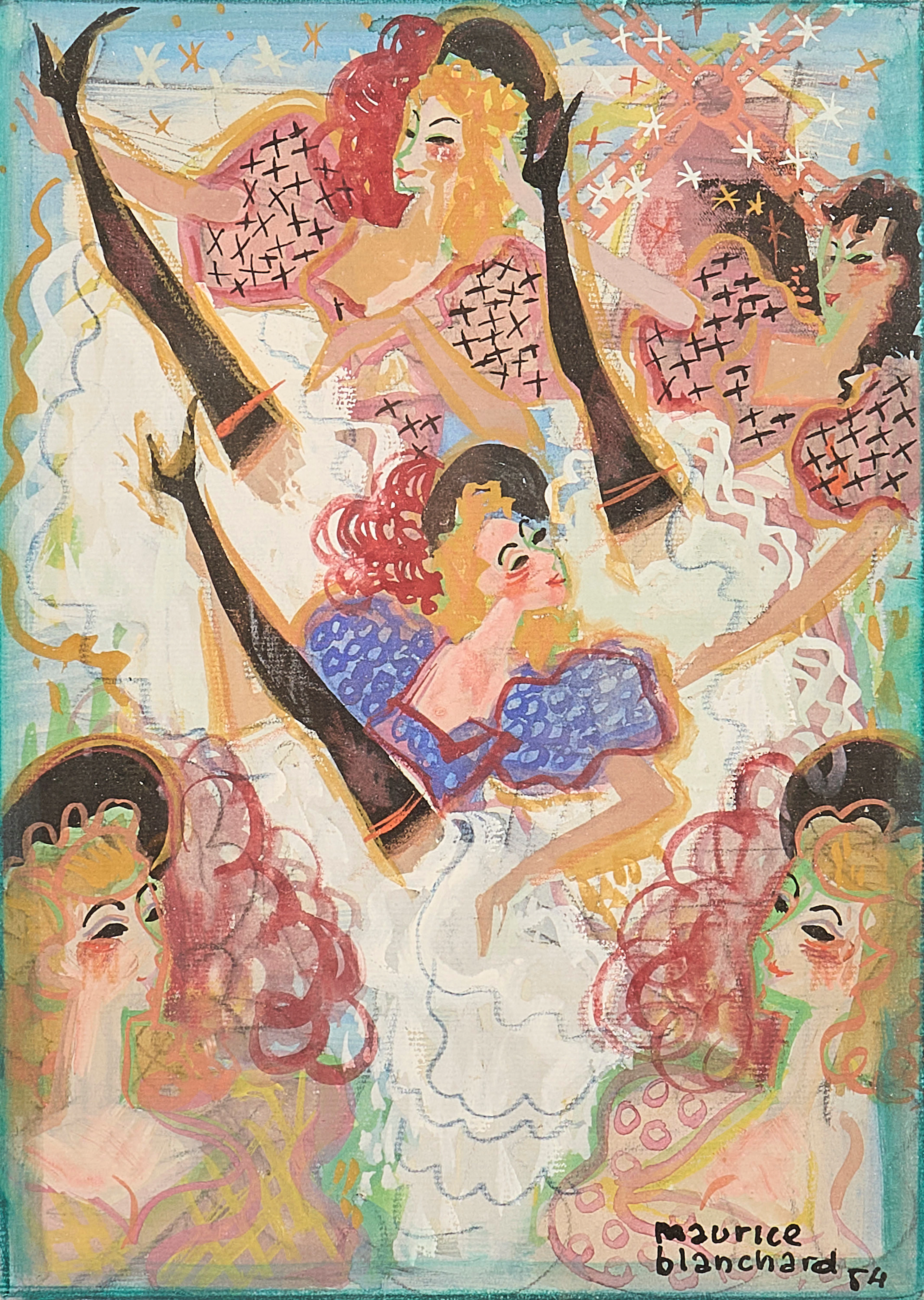 MAURICE BLANCHARD. Gouache, sigenrad, daterad 1954, cancandansare