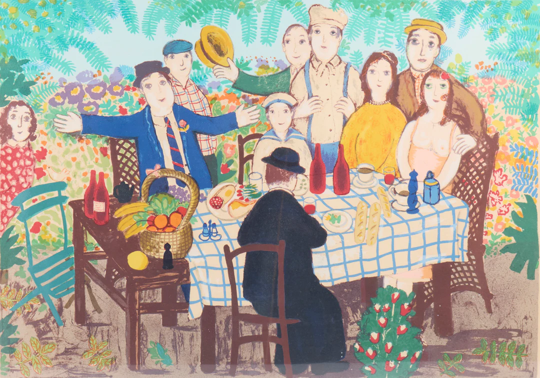 LENNART JIRLOW. Färglitografi, Pickninck i det gröna, Signerad, Numrerad