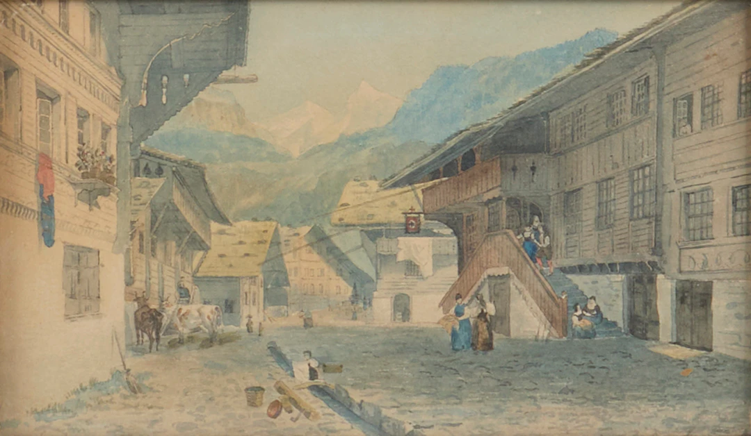 CARL JOHAN BILLMARK. TILLSKRIVEN. Akvarell, ej signerad, Meiringen
