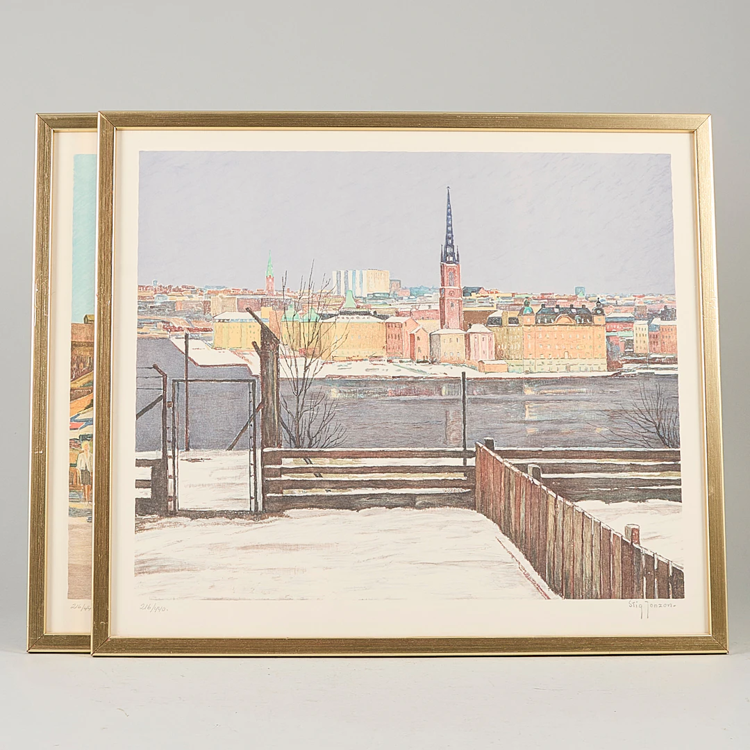 STIG JONZON. Färglitografier 2 st, Signerade, 216/440, Stockholmsmotiv.