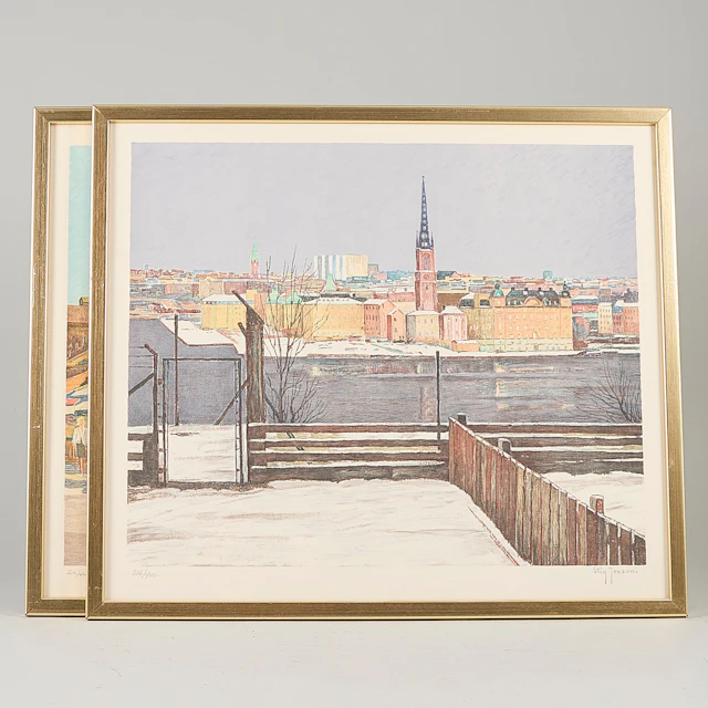 STIG JONZON. Färglitografier 2 st, Signerade, 216/440, Stockholmsmotiv.