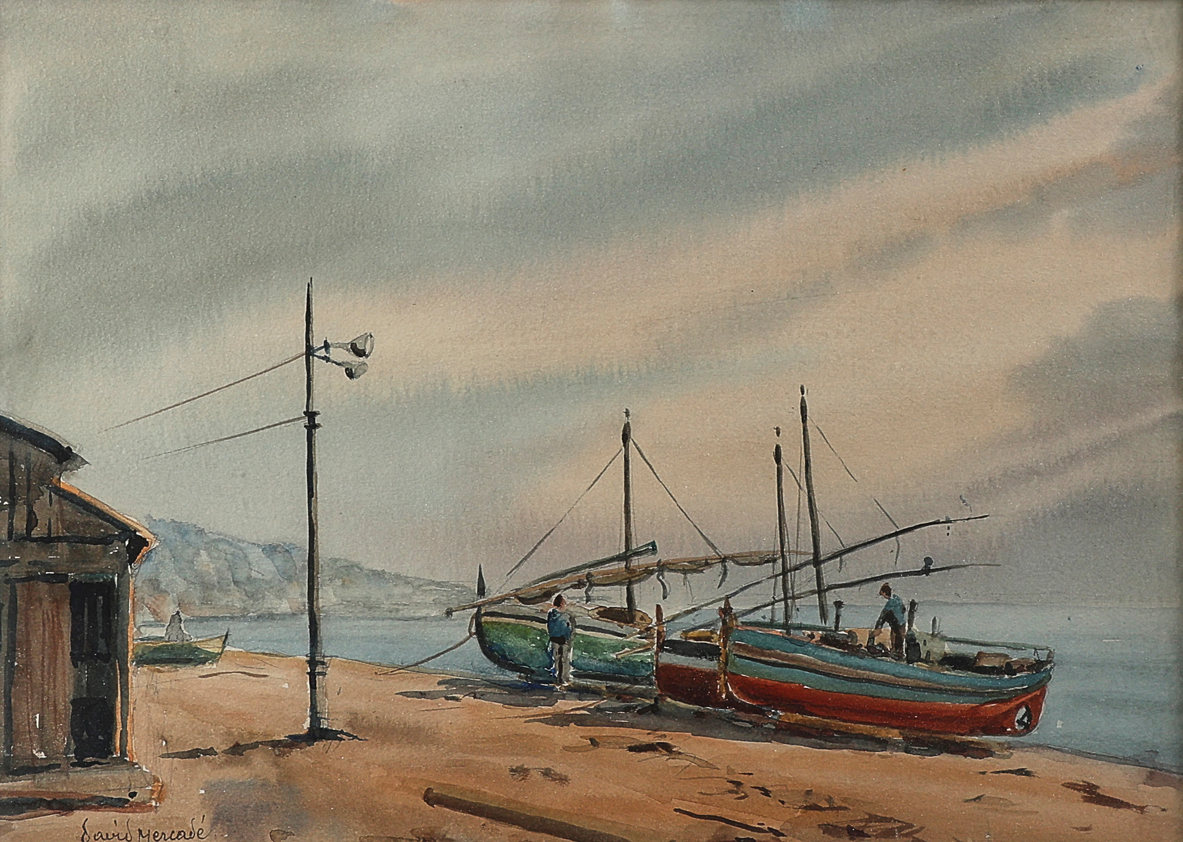 DAVID MERCANDÉ. Signerad, daterad 1954, segelbåtar.