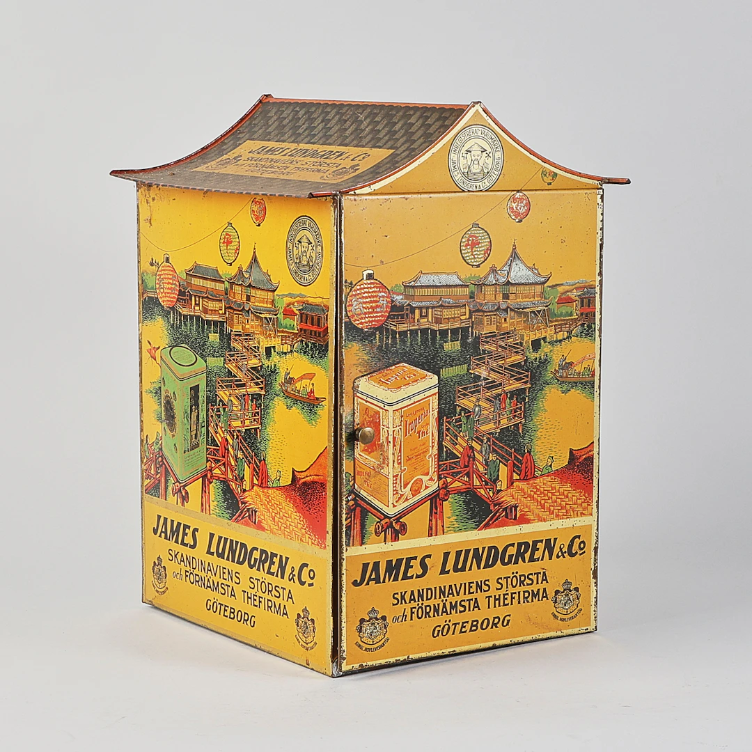 PLÅT/TEBURK, Théfirma James Lundgren & Co, Göteborg, litografisk plåt.