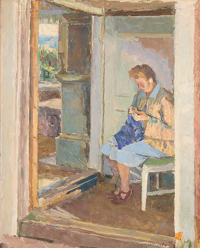 LARS FLORÉN. Oljemålning, Syende kvinna, signerad, duk.