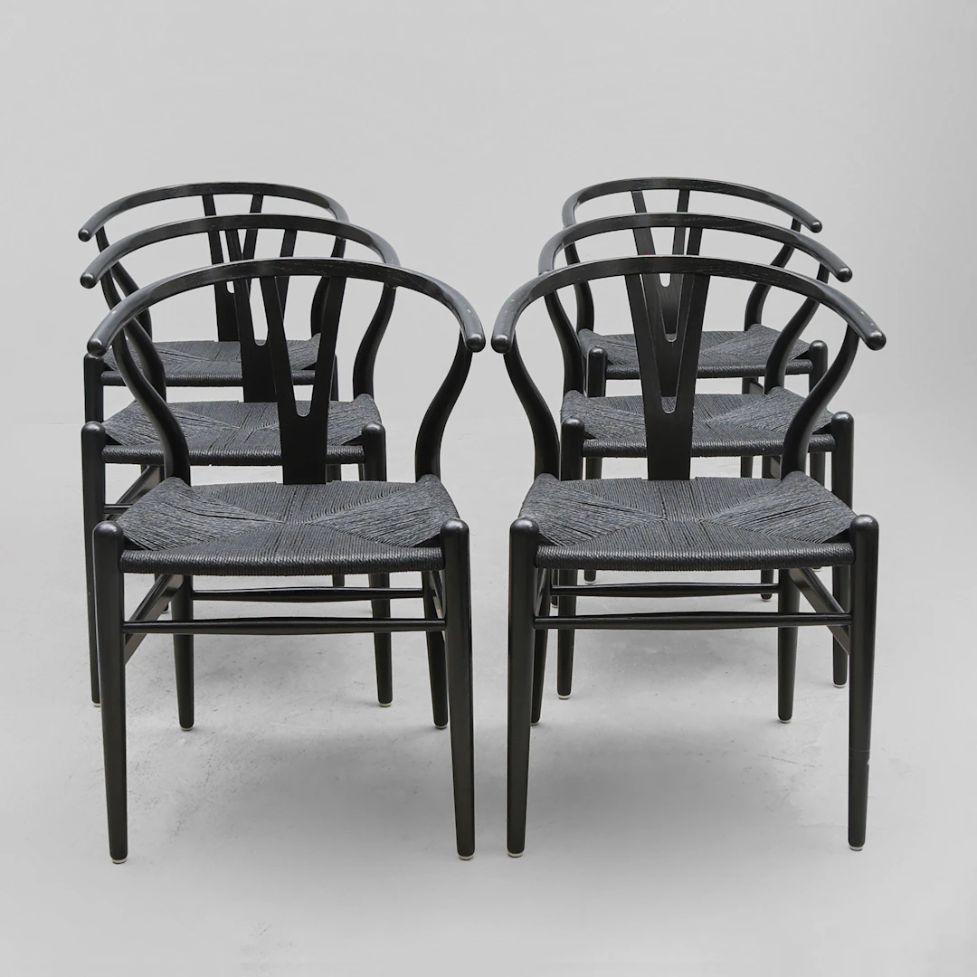 HANS J WEGNER. Karmstolar 6 st, Y-stolen, för Carl Hansen & Son, modell CH24.