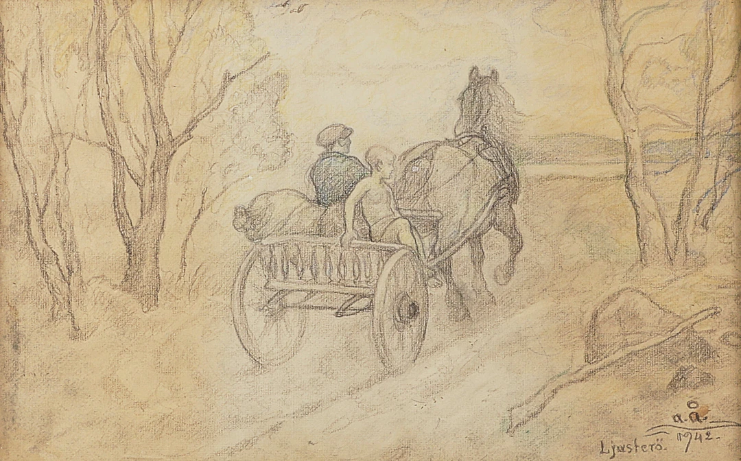 ACKE ÅSLUND. Blandteknik, monogramsignerad, daterad 1942, "Ljusterö".