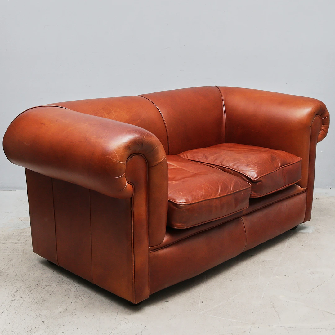 Soffa, skinn, Chesterfield.