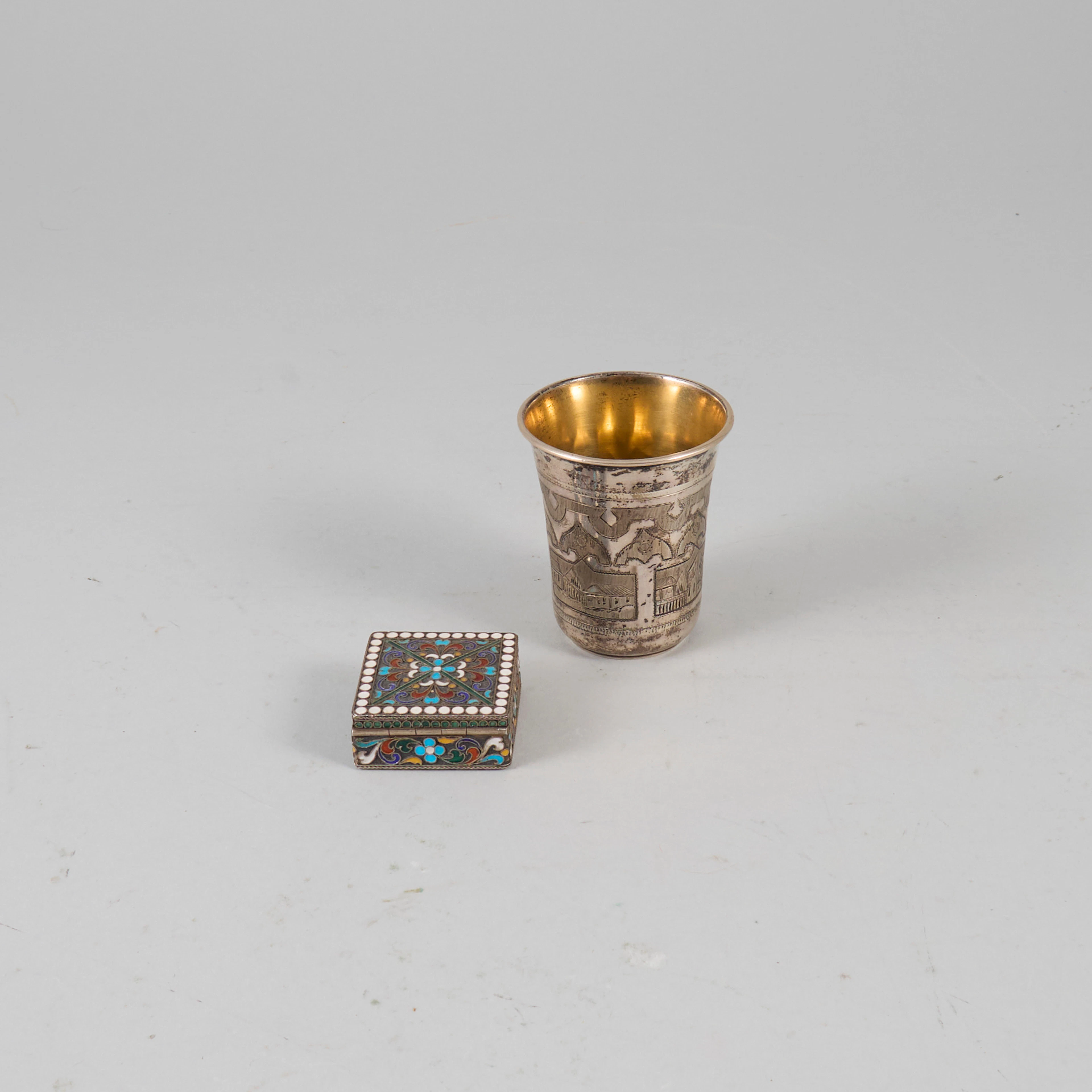 Bägare+ dosa, Silver/Emalj, Ryssland 18/1900-tal.