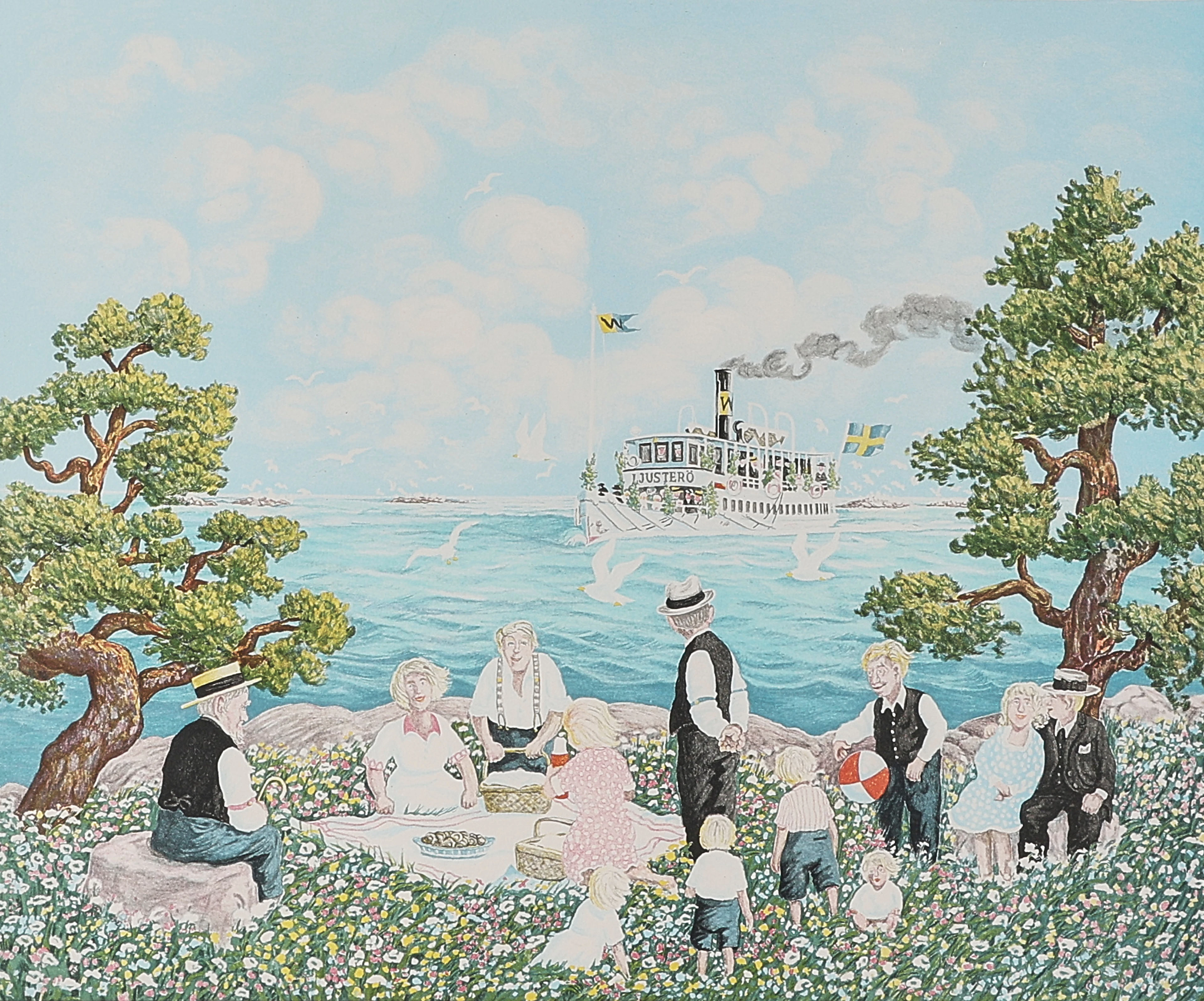 BERT HÅGE HÄVERÖ. Färglito, Vaxholmsbåt, Ljusterö, signerad o numrerad 167/360.