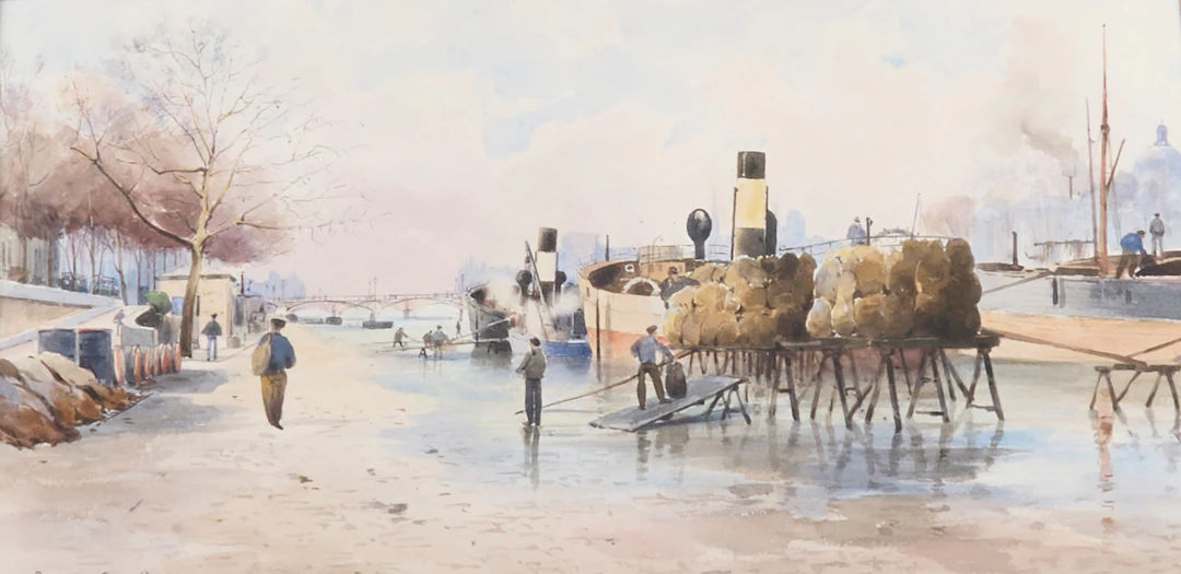 ANNA PALM DE ROSA. Akvarell, Signerad, "Port Saint-Nicolas", Paris.