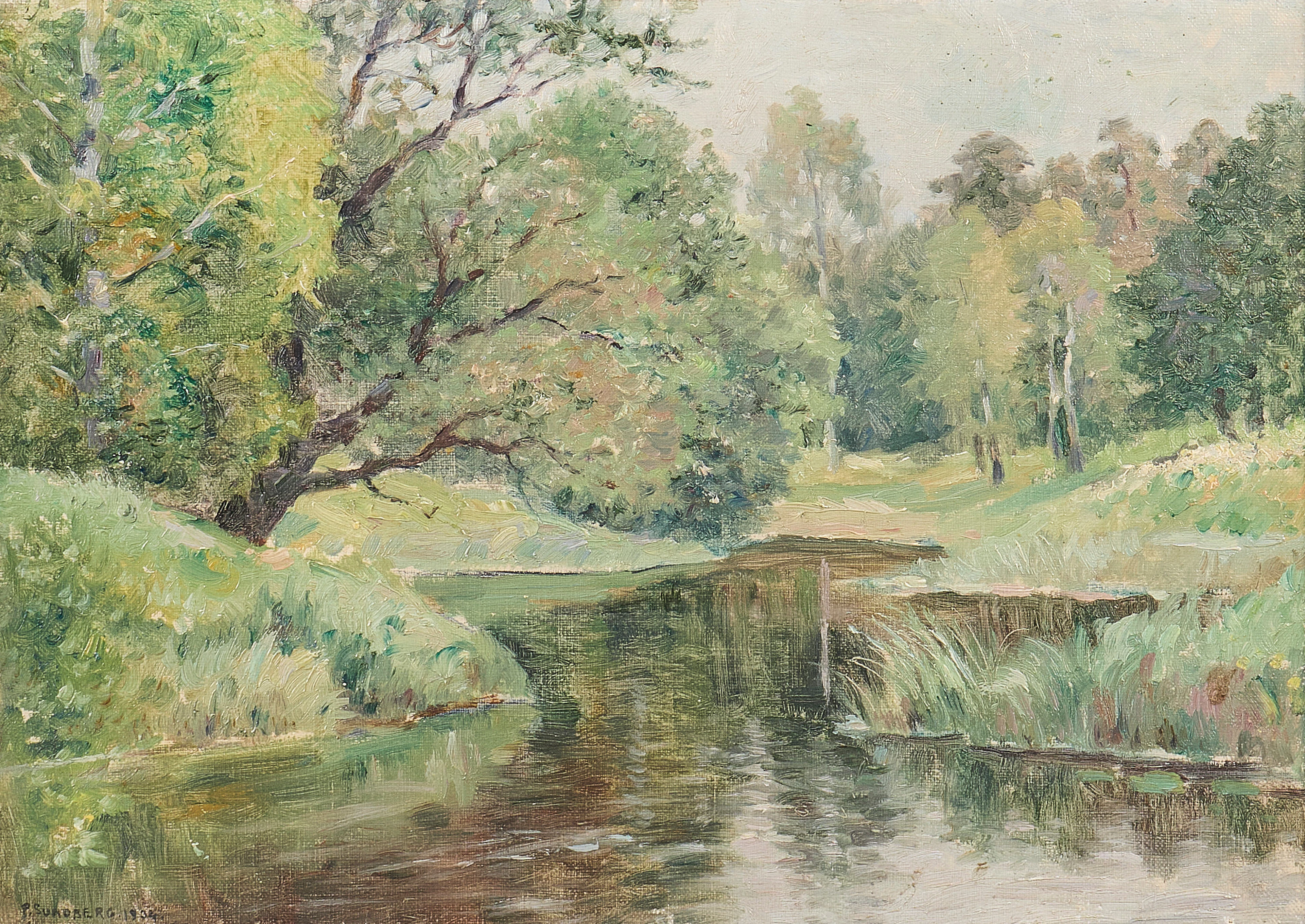 PER SUNDBERG (1887-1968). Oljemålning, signerad, Motiv från Tämnarån, duk.