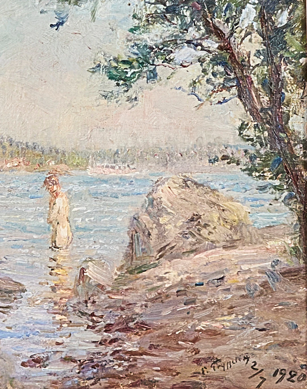 ERIK TRYGGELIN. Oljemålning, signerad 2/7 1920, badande kvinna.