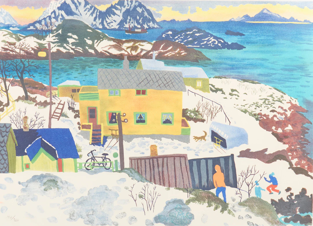 MONA HUSS WALIN. Färglitografier 2 st, Motiv från Lofoten, signerade