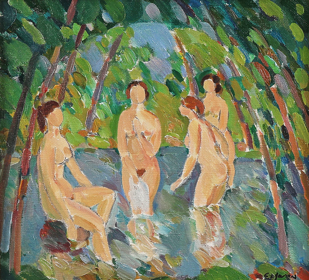 ERIC ELFWÉN. Oljemålning, signerad, Nymfer.