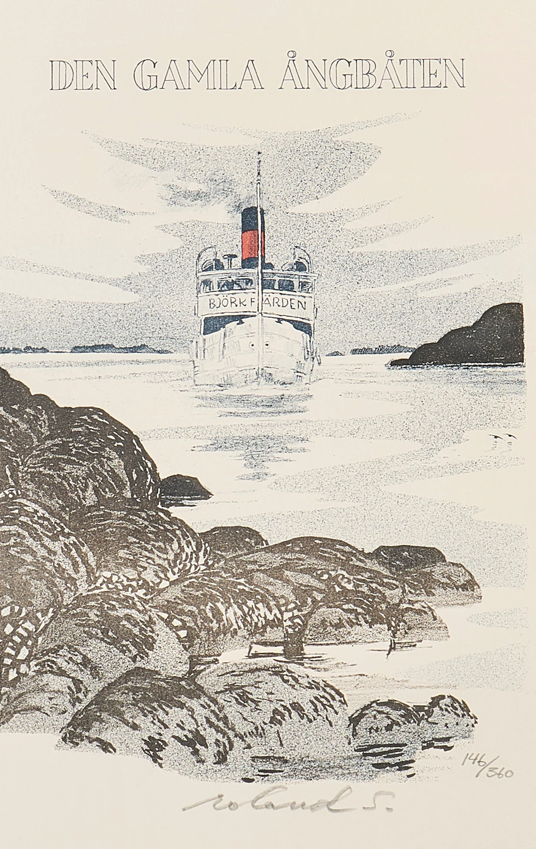 ROLAND SVENSSON. Färglitografi, ”Den gamla ångbåten” signerad, 146/360.
