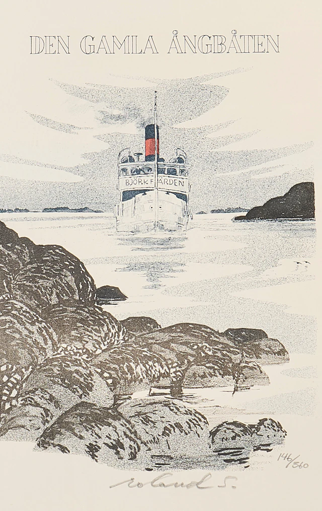 ROLAND SVENSSON. Färglitografi, ”Den gamla ångbåten” signerad, 146/360.