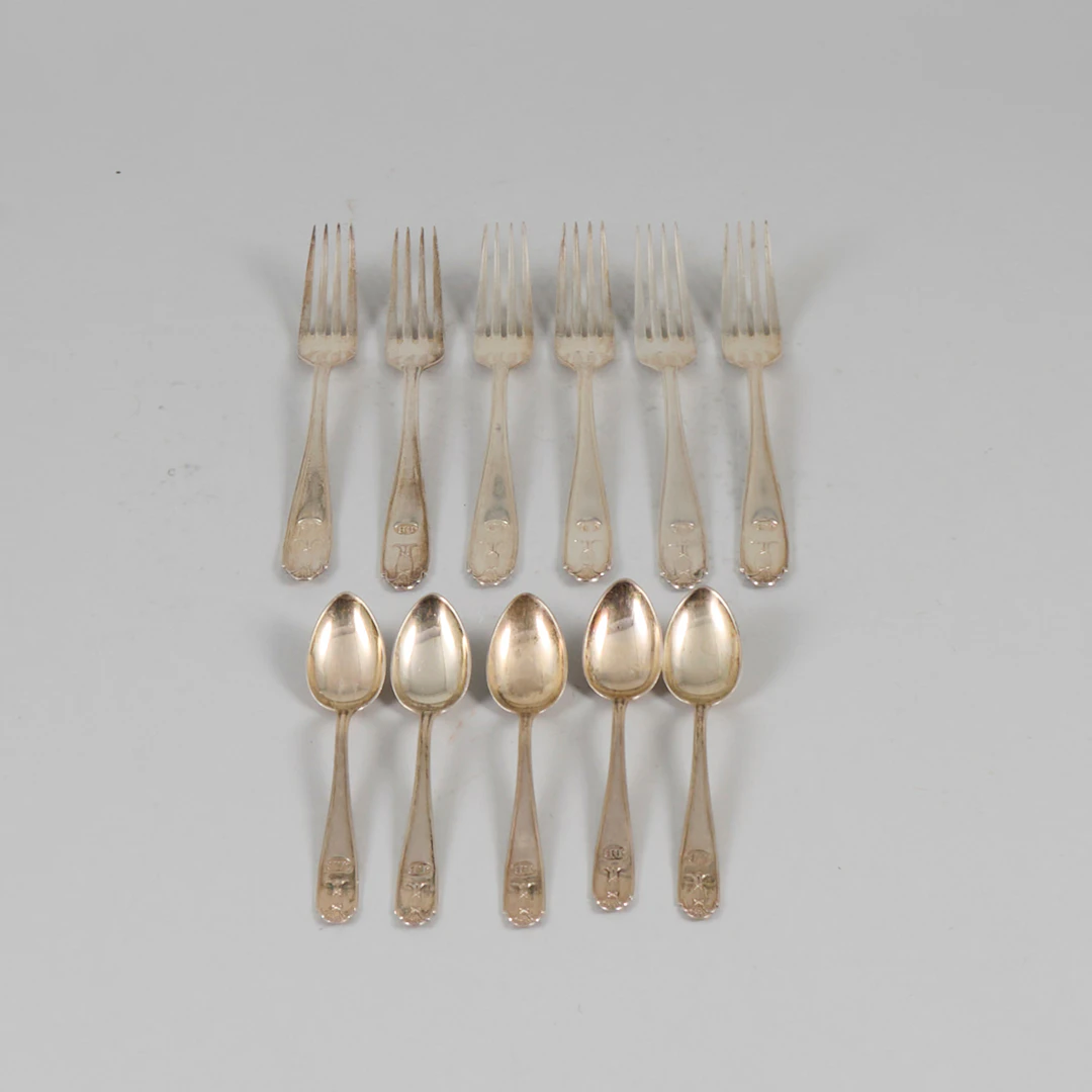 Mockaskedar + dessertgafflar, Silver, 5 + 6 del, vikt 200g ca.
