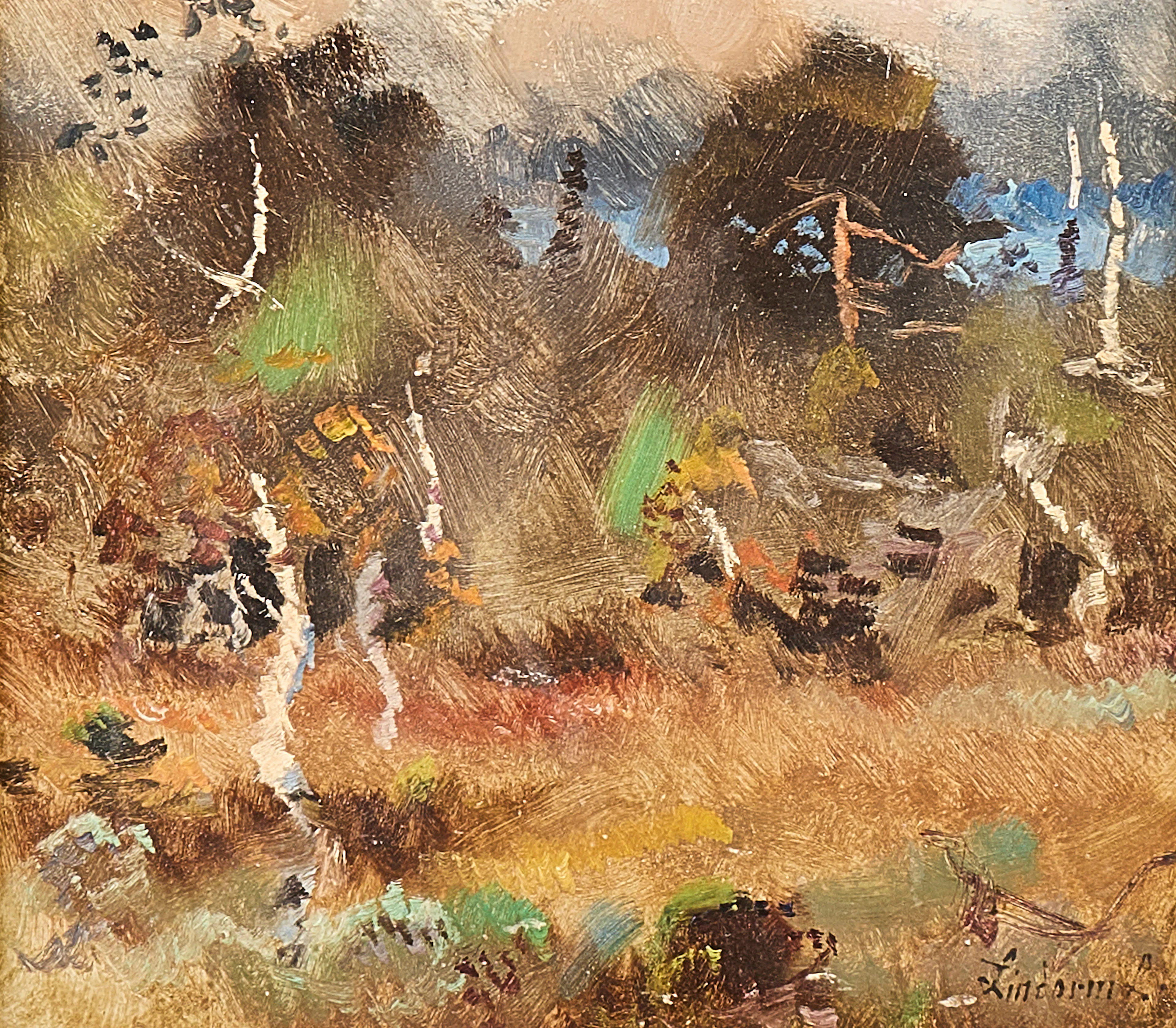 LINDORM LILJEFORS. Oljemålning, signerad, skog, pannå.