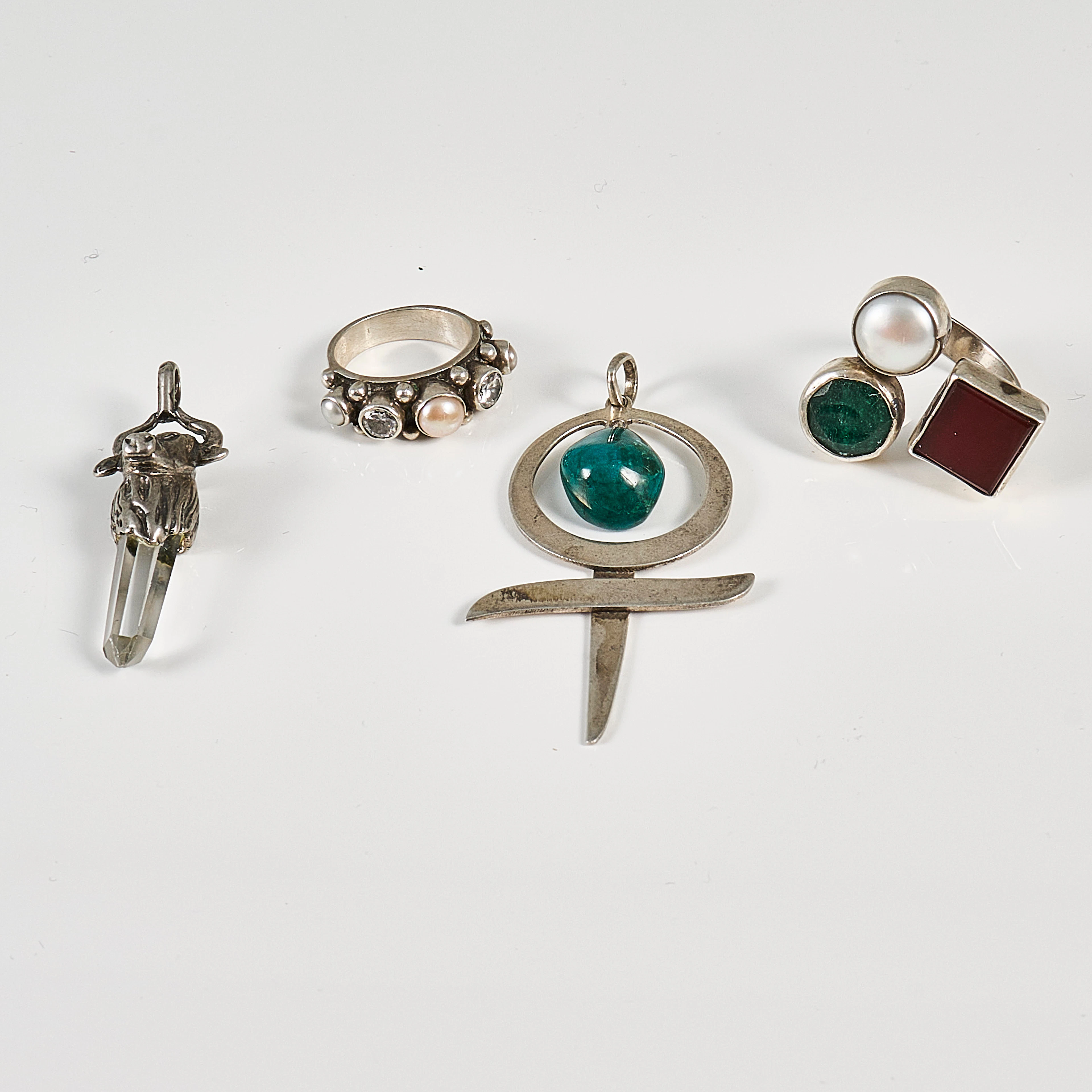 RINGAR + HÄNGEN, 4 st, silver (925) med stenar.