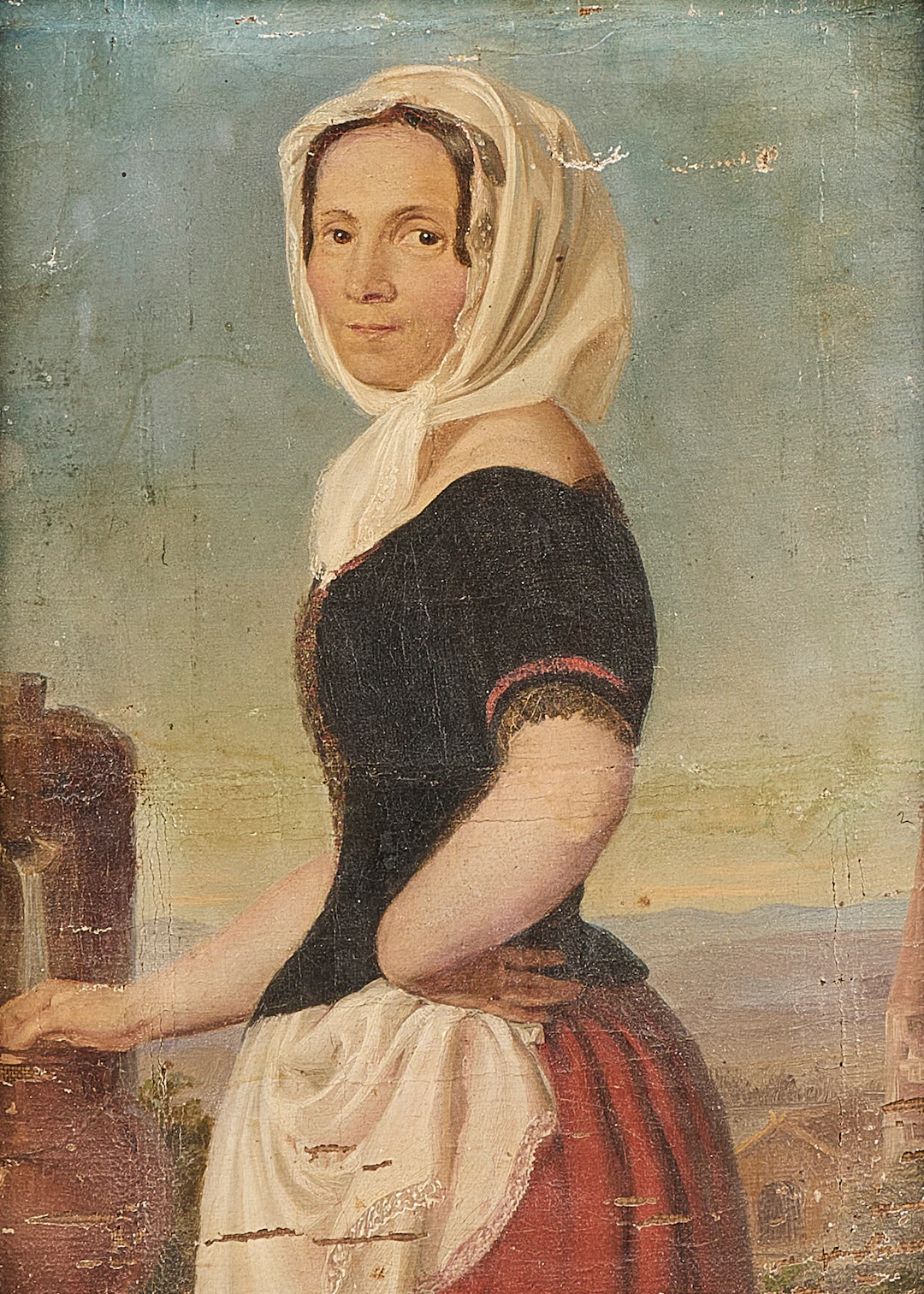 OIDENTIFIERAD KONSTNÄR. Oljemålning, 1800-tal, Flicka i dräkt, ej