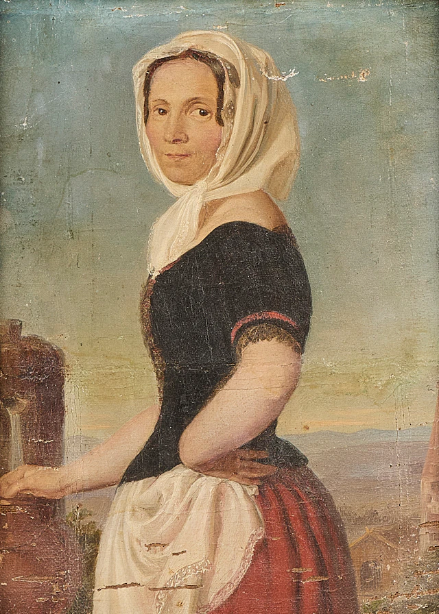 OIDENTIFIERAD KONSTNÄR. Oljemålning, 1800-tal, Flicka i dräkt, ej