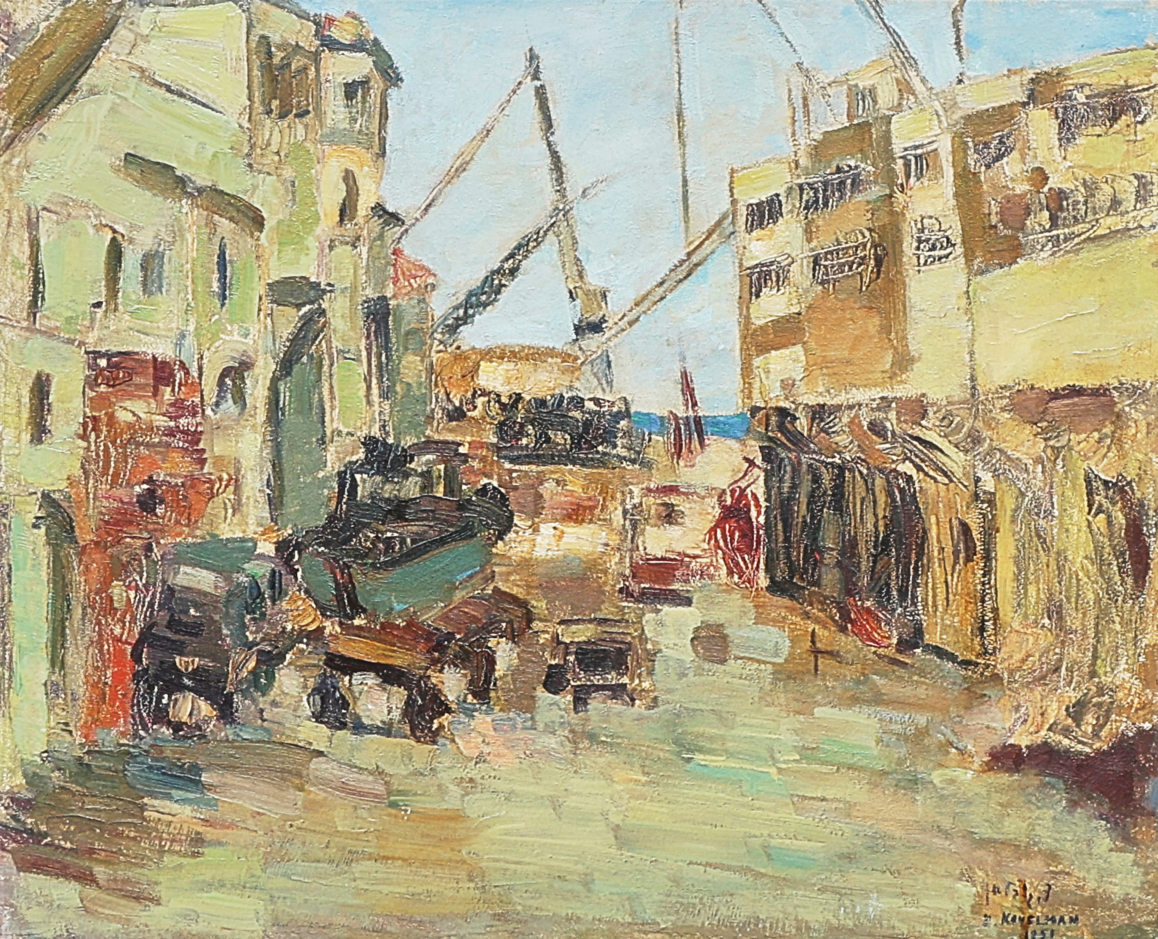 ZIPORA KOVELMAN. Oljemålning, Signerad 1951, Hamnmotiv.