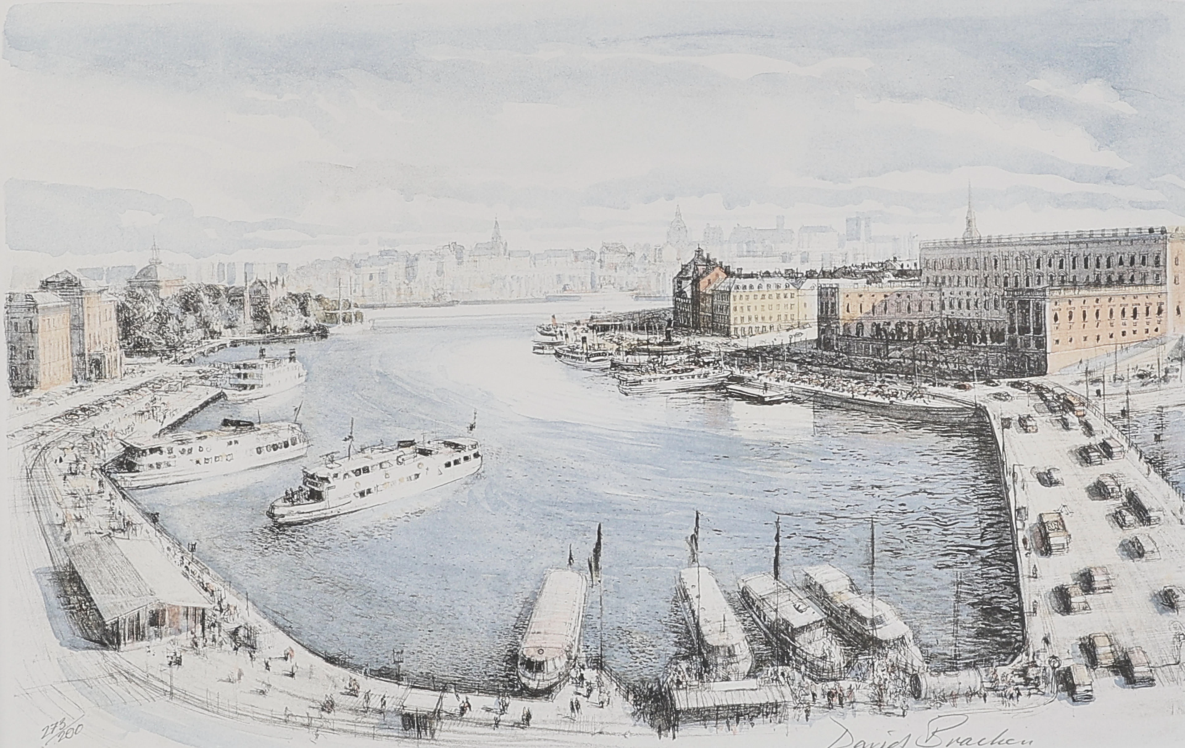 DAVID BRACKEN. Färglitografi, signerad, numrerad 273/300, Stockholmsvy.