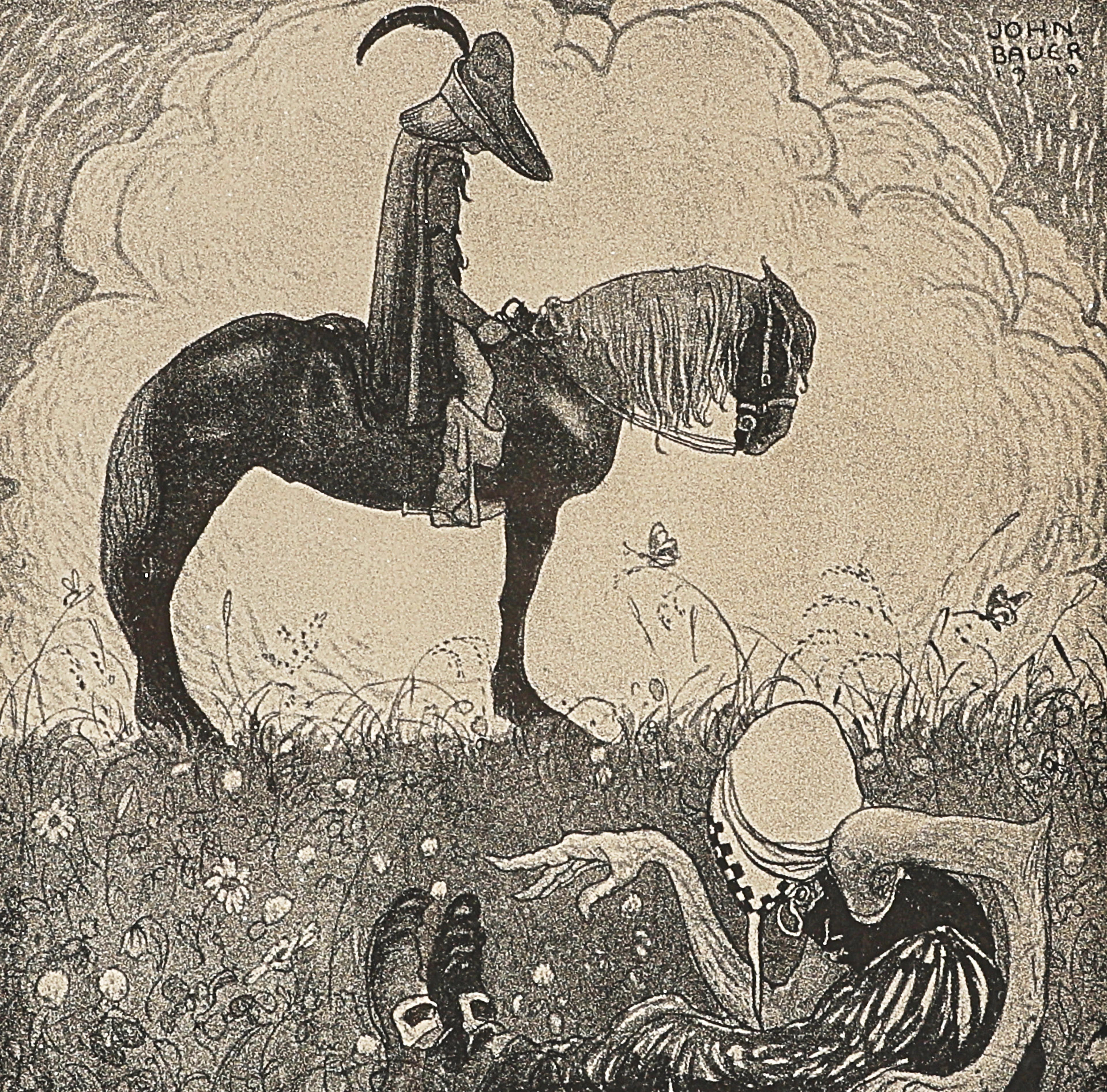 JOHN BAUER. Mezzotypi, "Vill du göra mig en tjänst, Frågade hon ..."