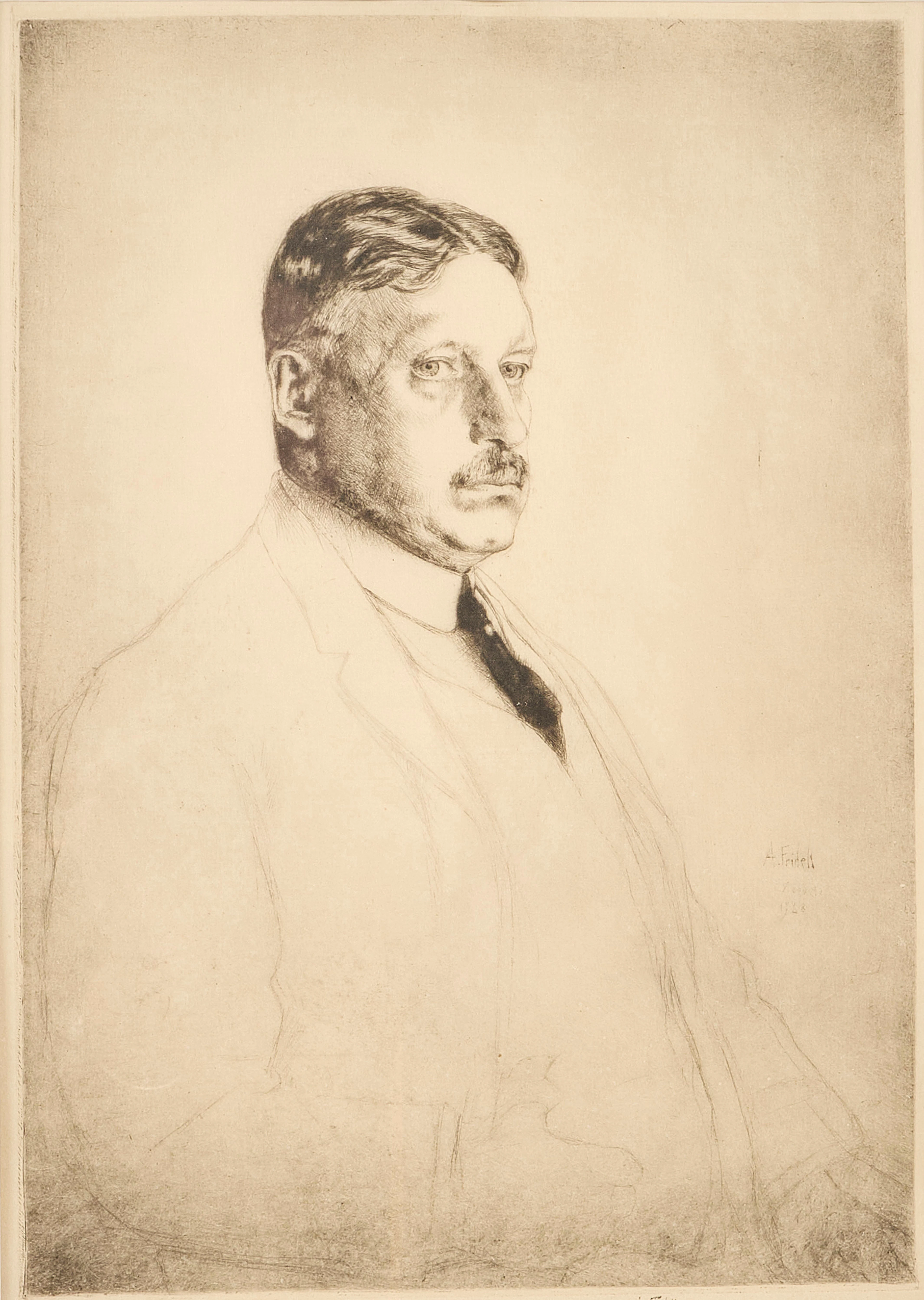 AXEL FRIDELL. Torrnålsetsning, signerad, daterad 1928 i plåten, porträtt