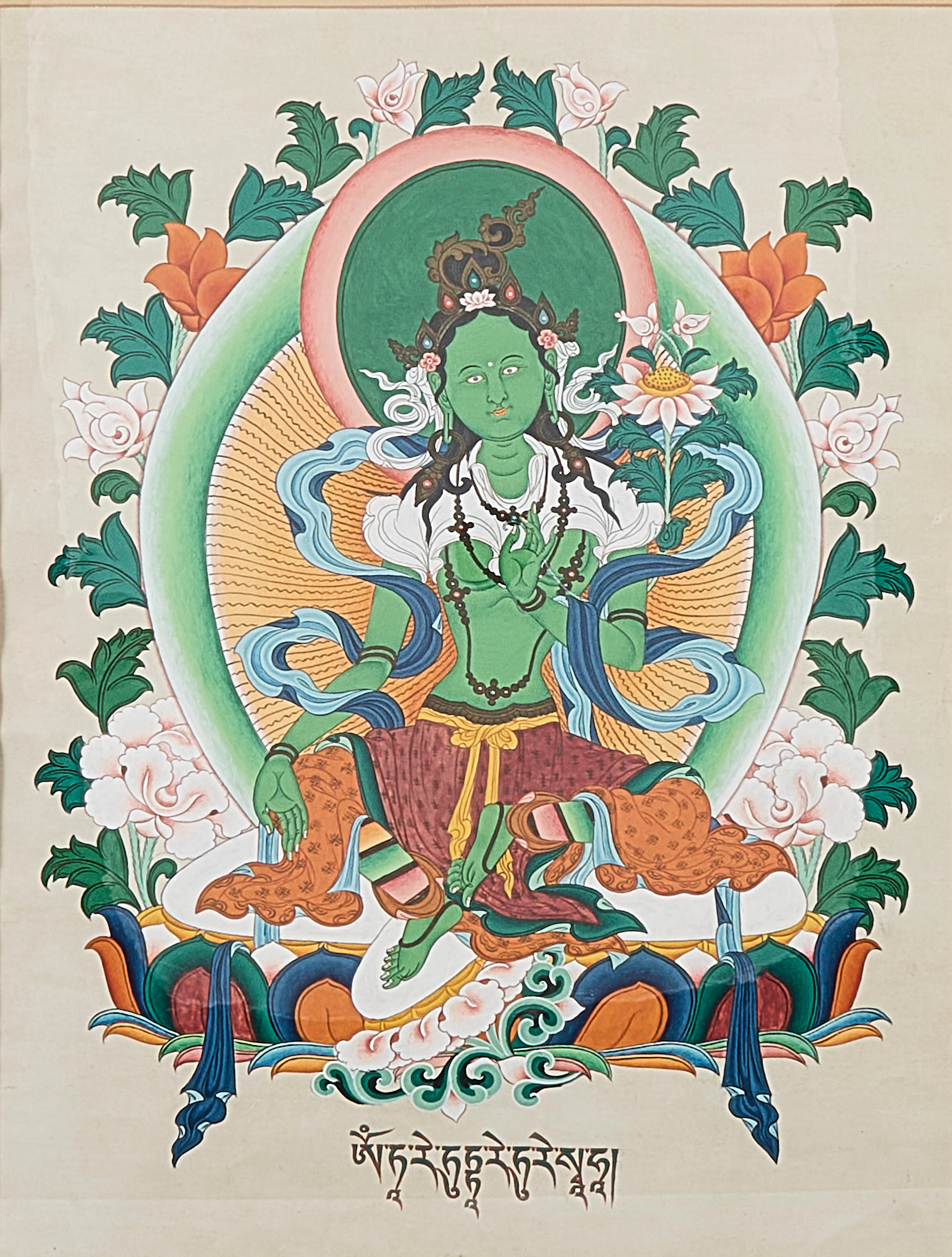 TRERING WANGCHUK. Tanka, Green Tara, med mantra.