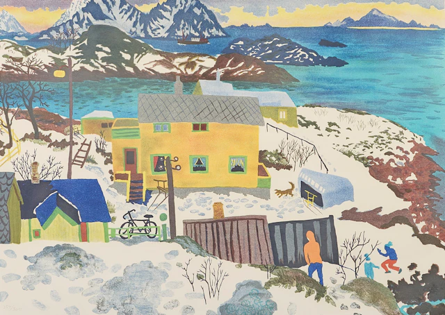 MONA HUSS WALIN. Färglitografi, Lofoten, signerad, 354/360.