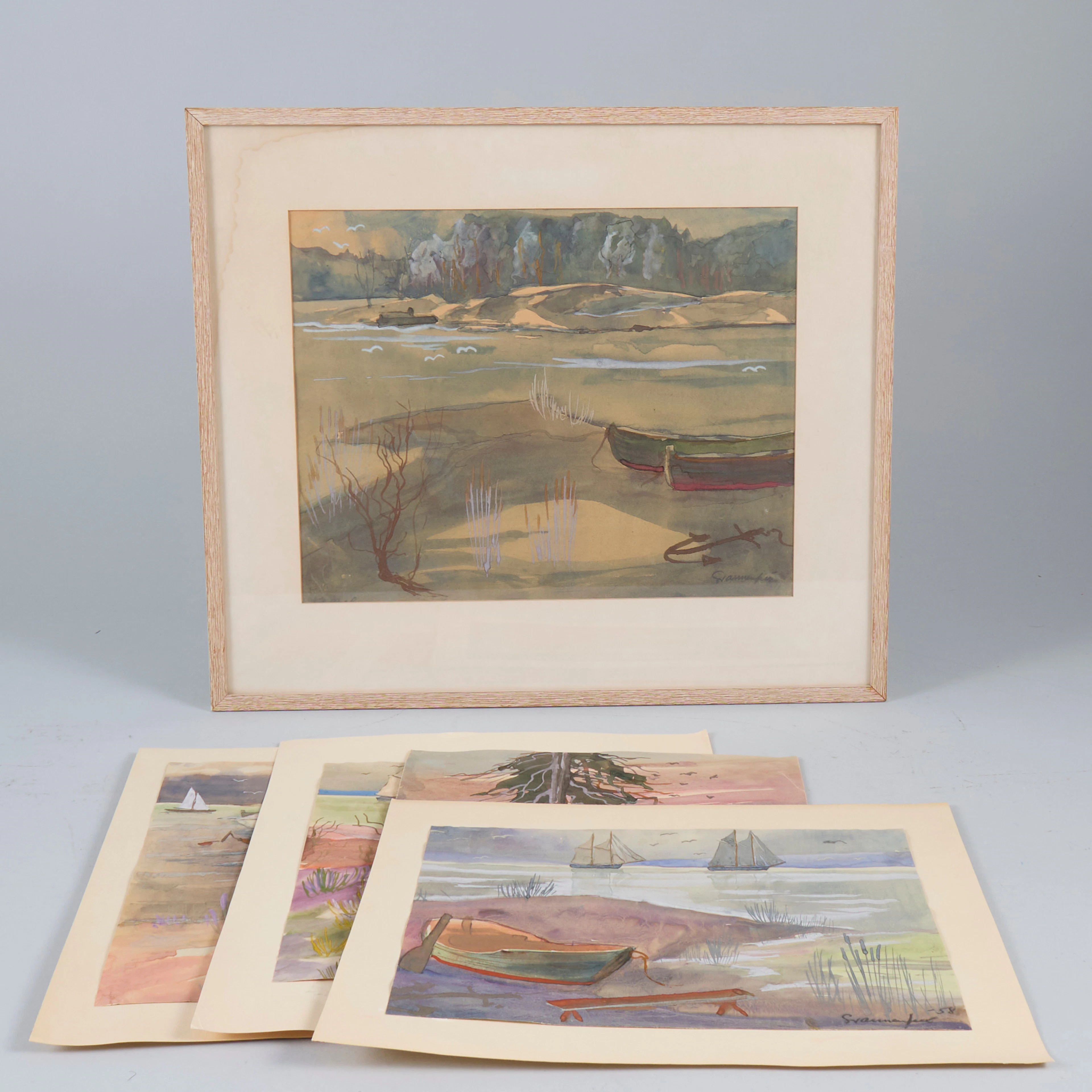 OIDENTIFIERAD KONSTNÄR. Akvareller, 5 st, signerade Grannenfelt, varav