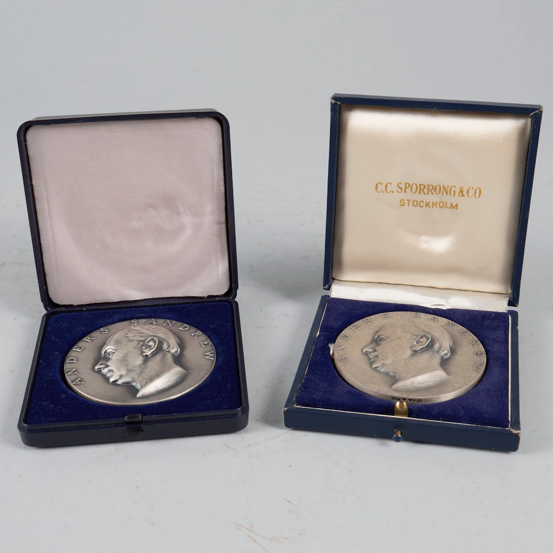 Medaljer, 2 st, Silver (999), Sporrong, 1971, "Anders Sandrew", vikt 270g ca.