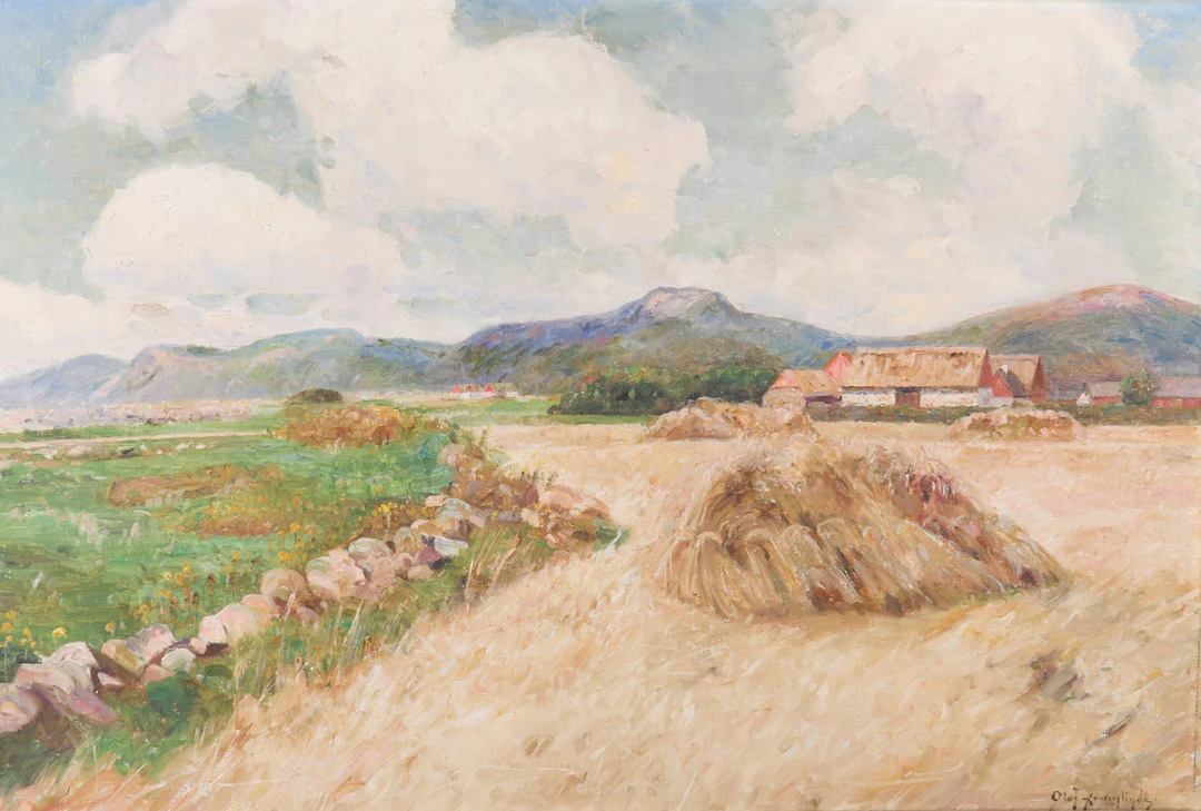 OLOF KRUMLINDE. Oljemålning, Åkerlandskap.