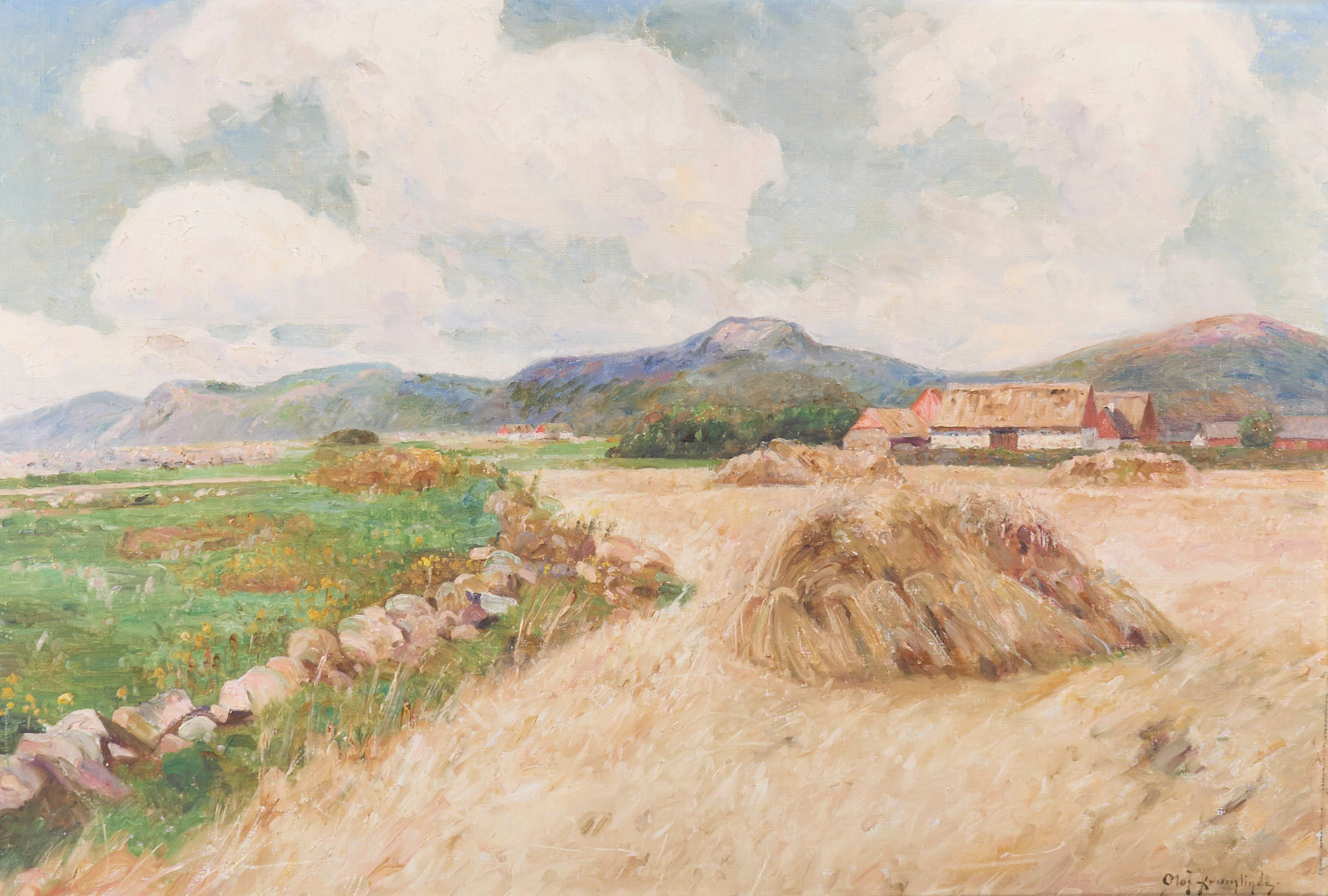 OLOF KRUMLINDE. Oljemålning, Åkerlandskap.