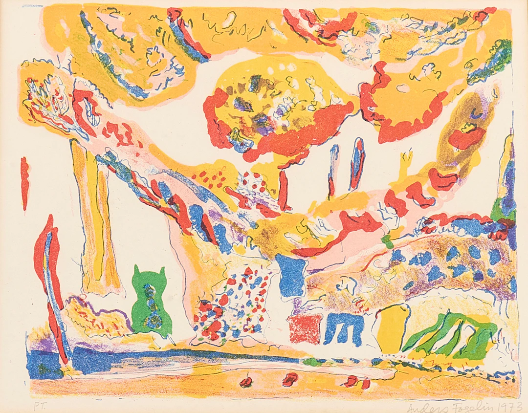 ANDERS FOGELIN. Färglito, signerad PT, 1973.
