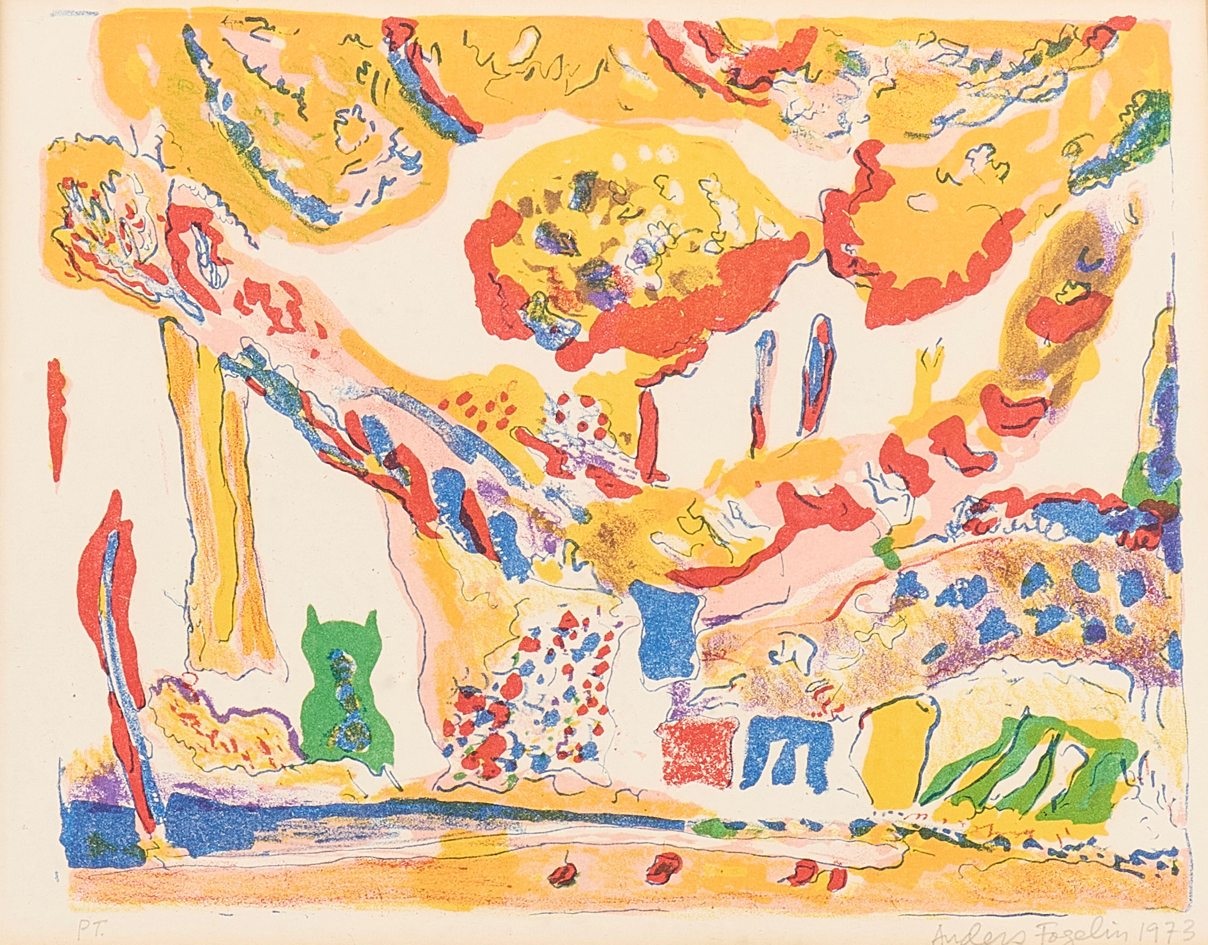 ANDERS FOGELIN. Färglito, signerad PT, 1973.