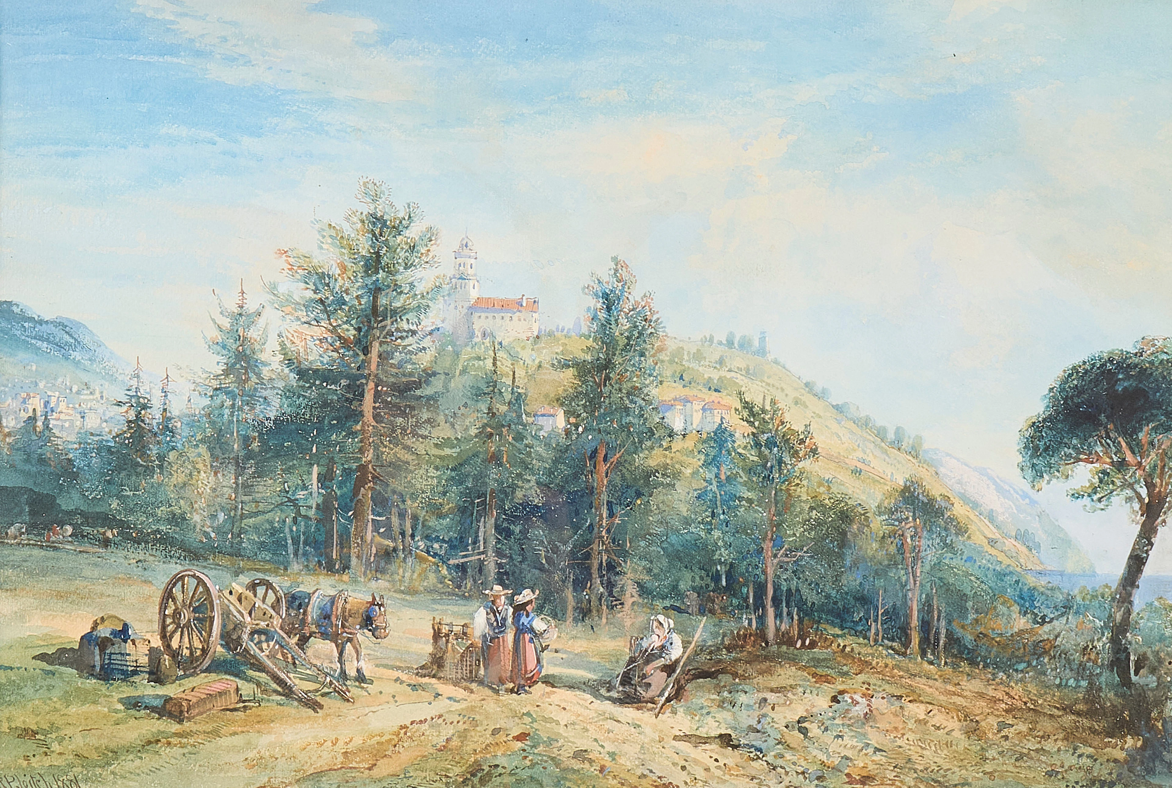 RICHARD PRINCIPAL LEITCH (1800-1880). AKVARELL Landskap med sydländsk