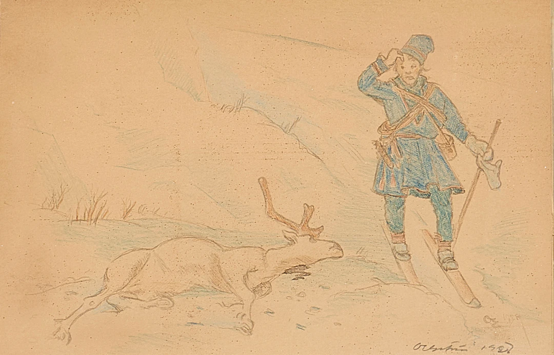 OSSIAN ELGSTRÖM. BLANDTEKNIK , signerad, daterad 1928, "En överraskning".