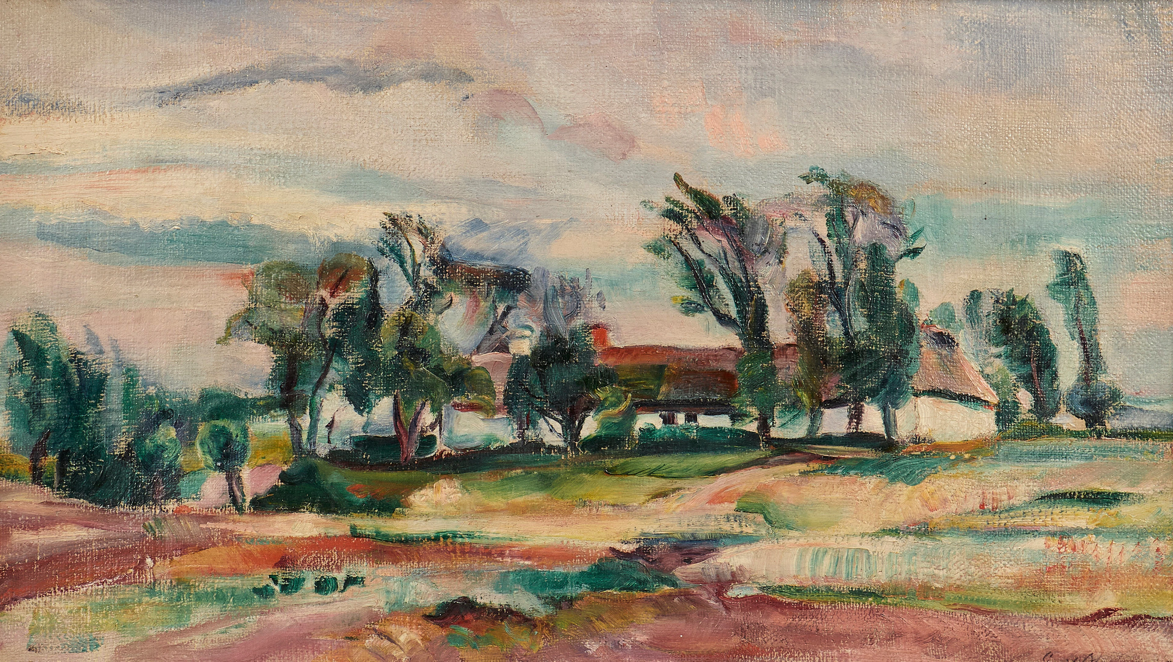 EMIL OLSSON. Olja, Skånegård, signerad, duk.