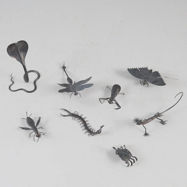 MINIATYRER, 8 st, Insekter/Djur, silver, Danmark.