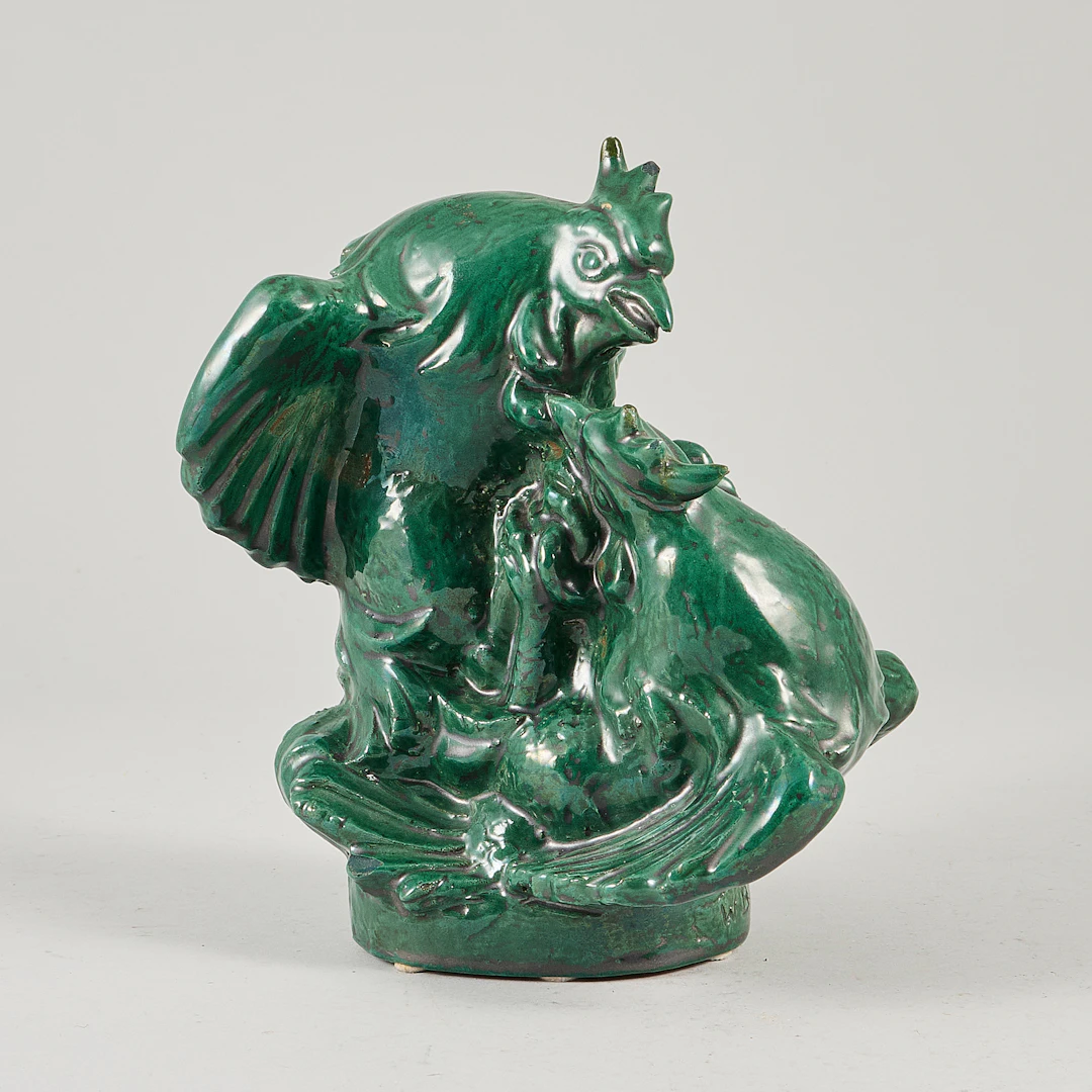 WALTHER BEYER. Skulptur, Glaserad Terracotta, signerad, Tuppar.
