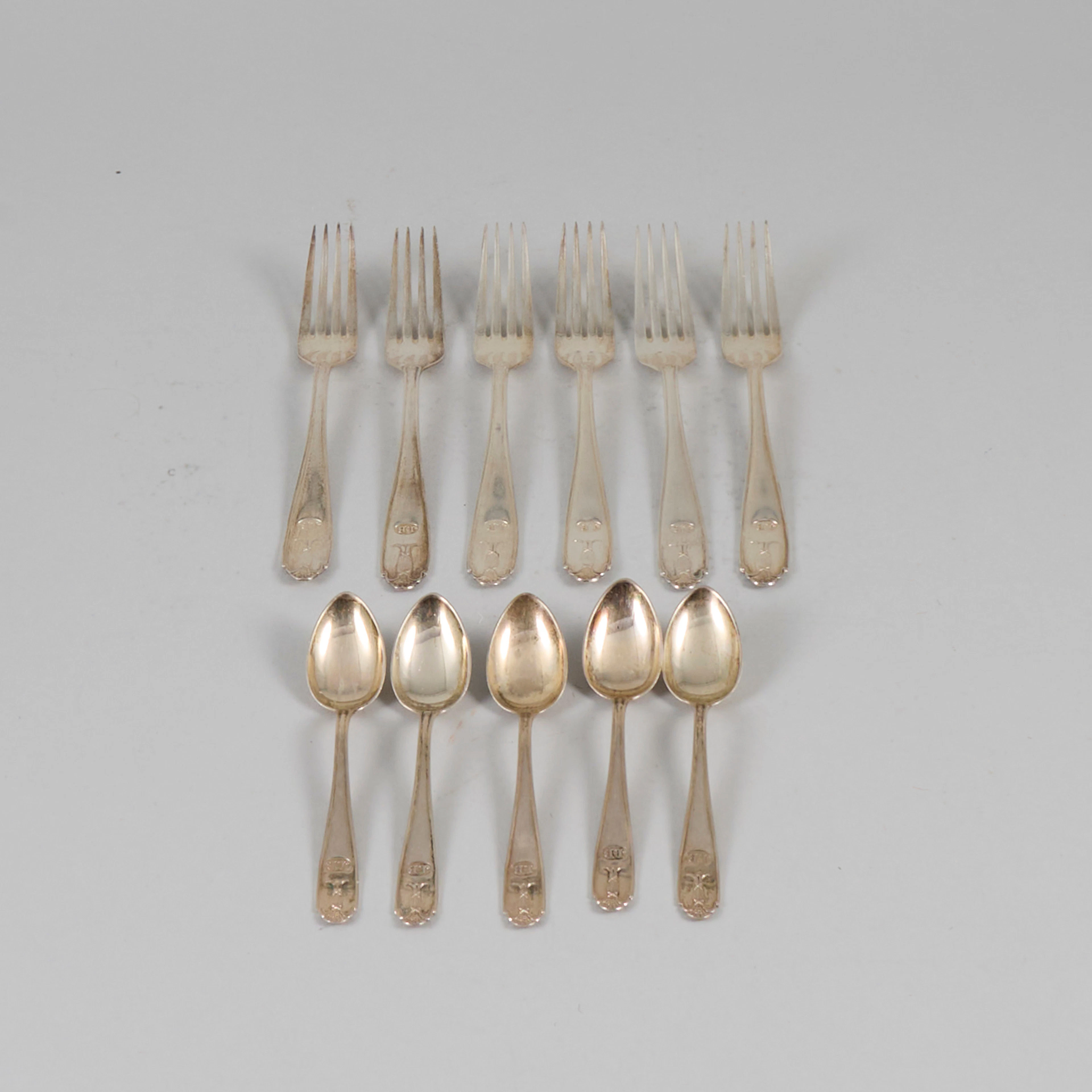 Mockaskedar + dessertgafflar, Silver, 5 + 6 del, vikt 200g ca.