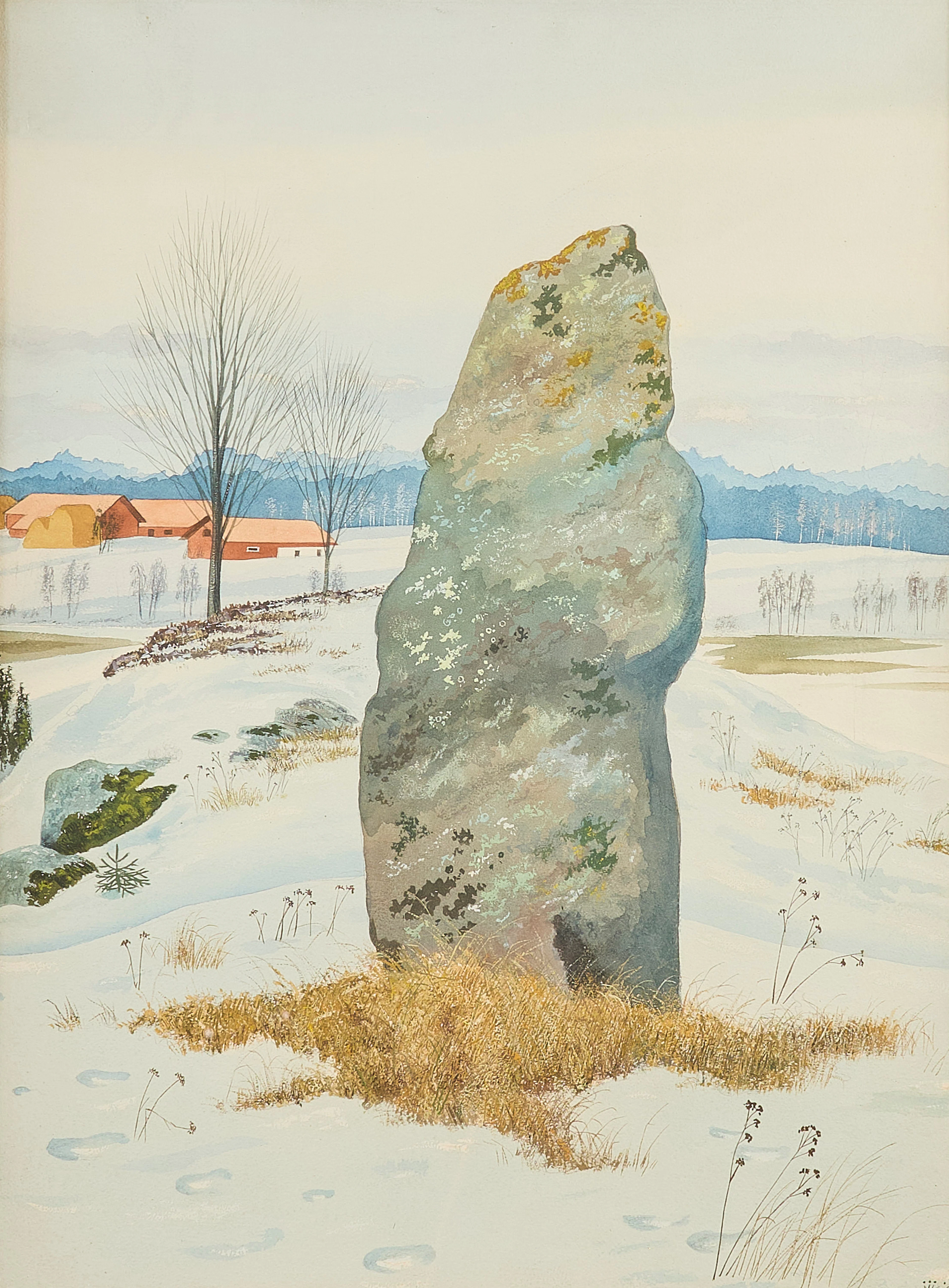 OLLE CRONSJÖ. Akvarell, Signerad -47, Runsten.
