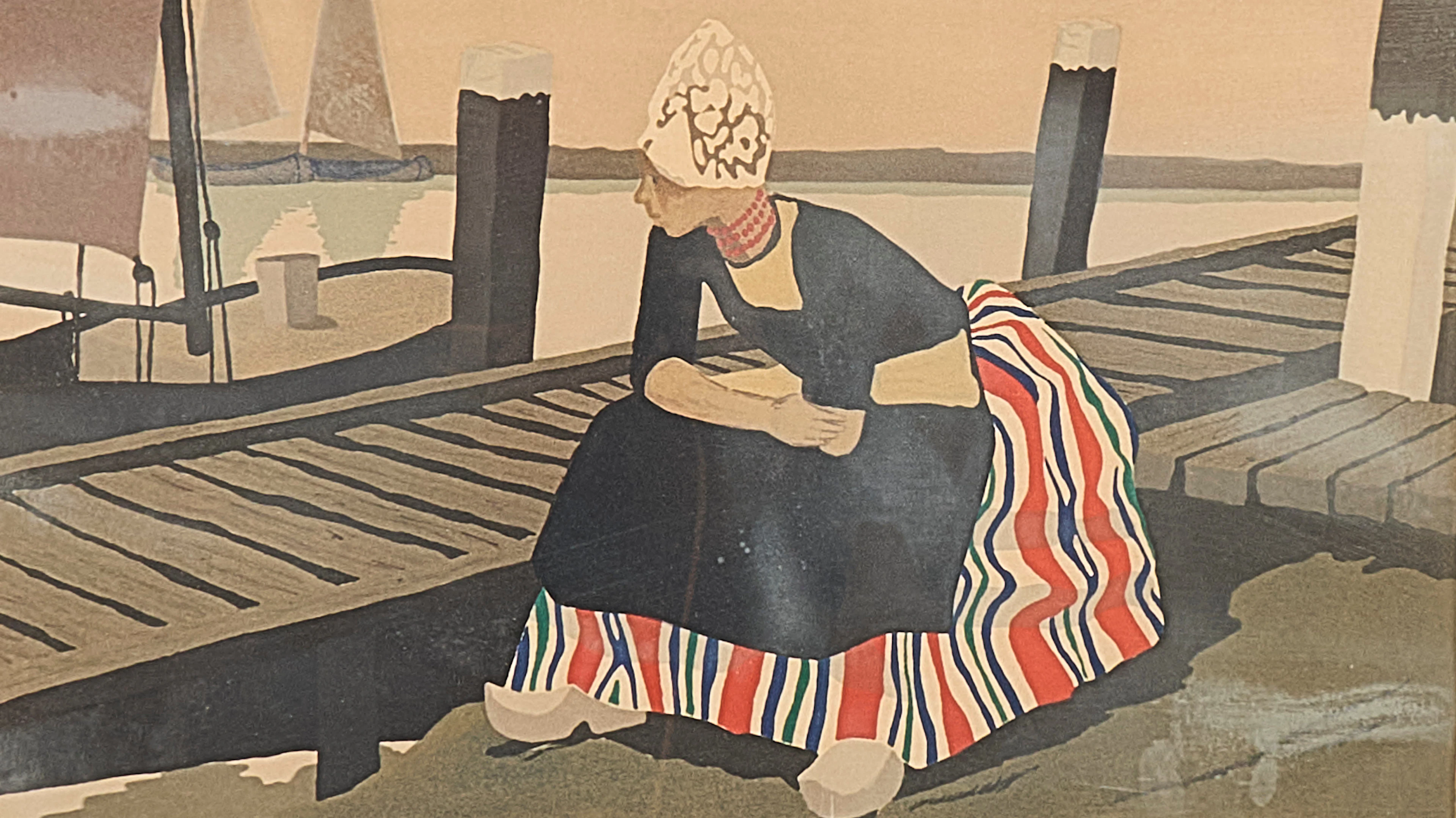 LARS NORRMAN. Färglitografi, signerad, numrerad 51/260, kvinna vid brygga.